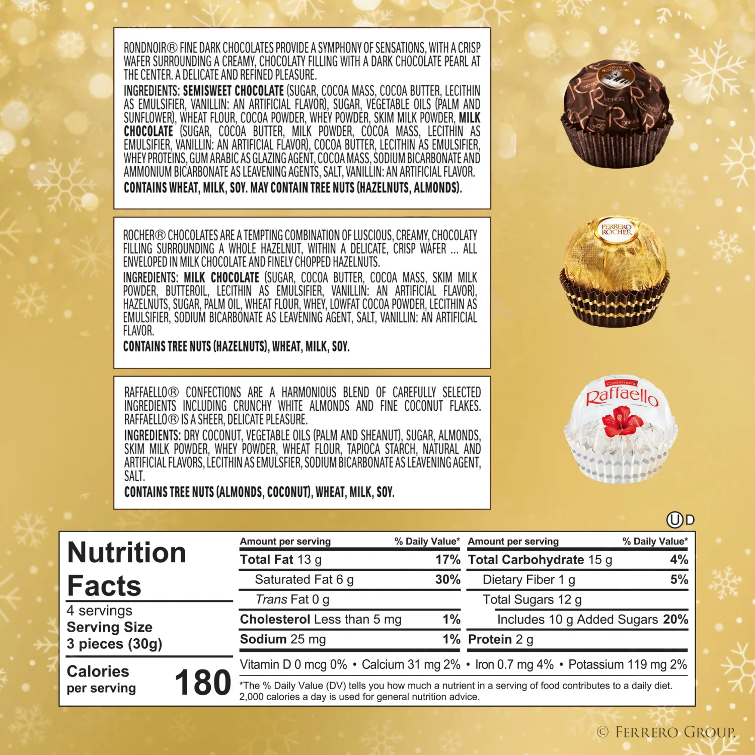 Ferrero Collection, Premium Assorted Hazelnut Milk Chocolate, Dark, Coconut, Holiday Gift Box, 12 Count, 4.6 oz