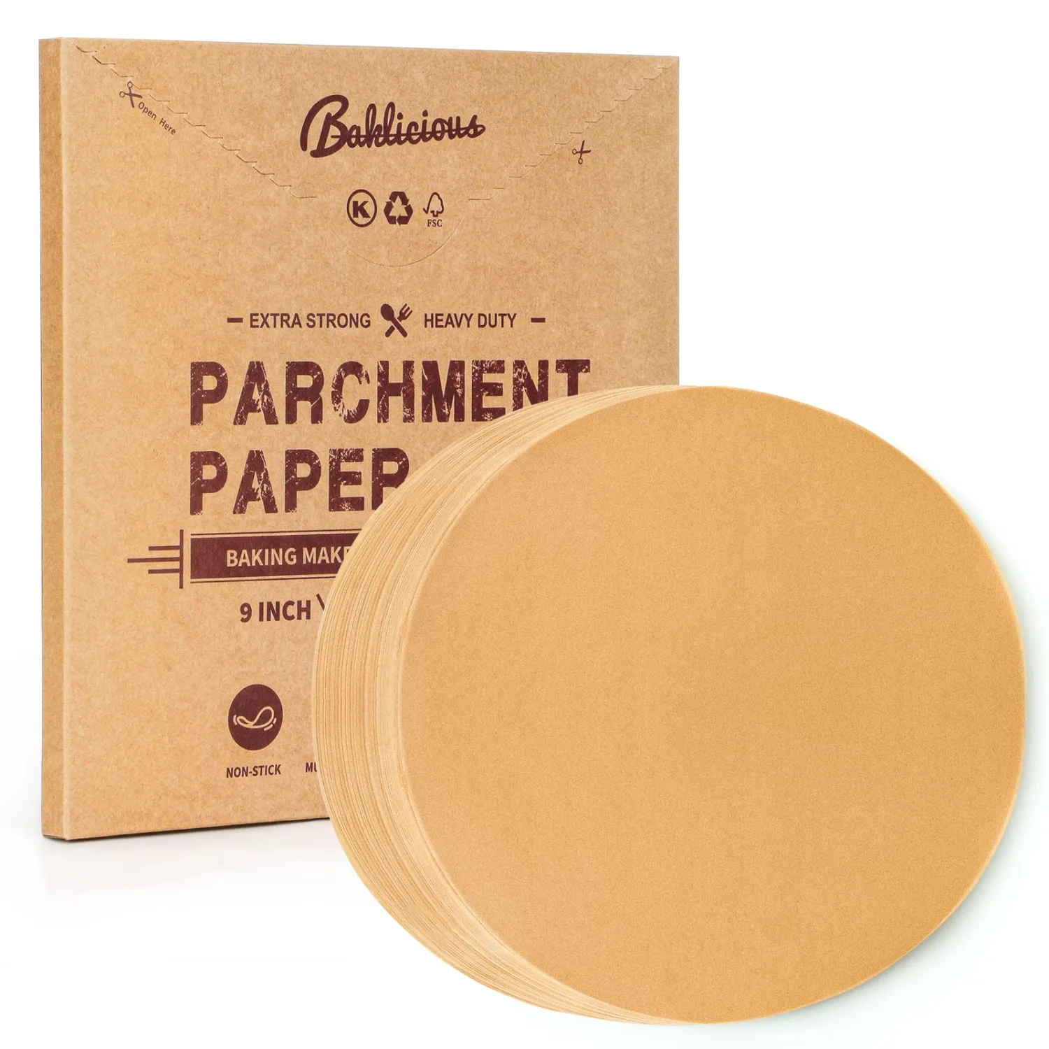 Baklicious 9inch 250pcs Unbleached Non-Stick Parchment Paper Rounds