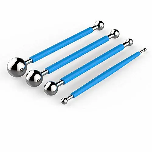 DIY Cake tools, AmyTalk 4Pcs Metal Ball Baking Fondant Cake Tools Stainless Steel 8 Head Pen for Sugar Flower