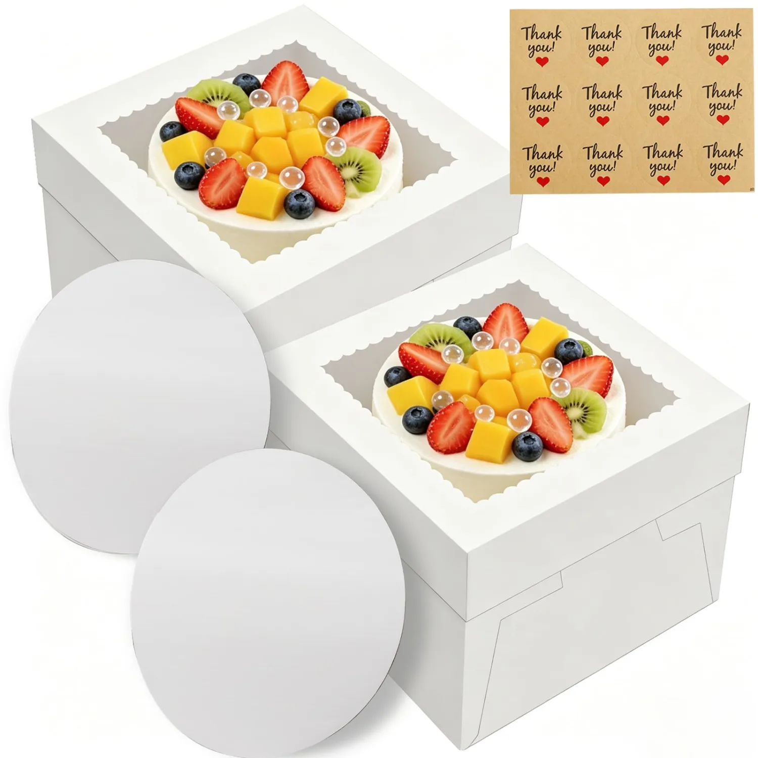 2 Pack Cake Boxes with Window, 12x12x8 Inch, Cake Carrier with Lids