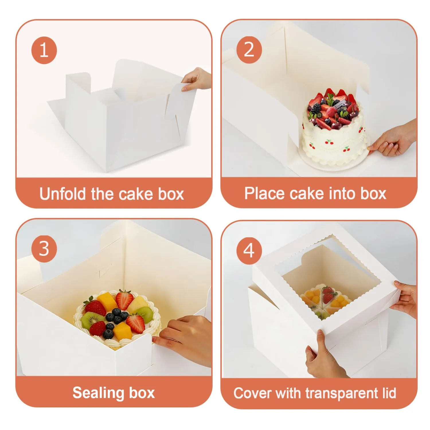 2 Pack Cake Boxes with Window, 12x12x8 Inch, Cake Carrier with Lids