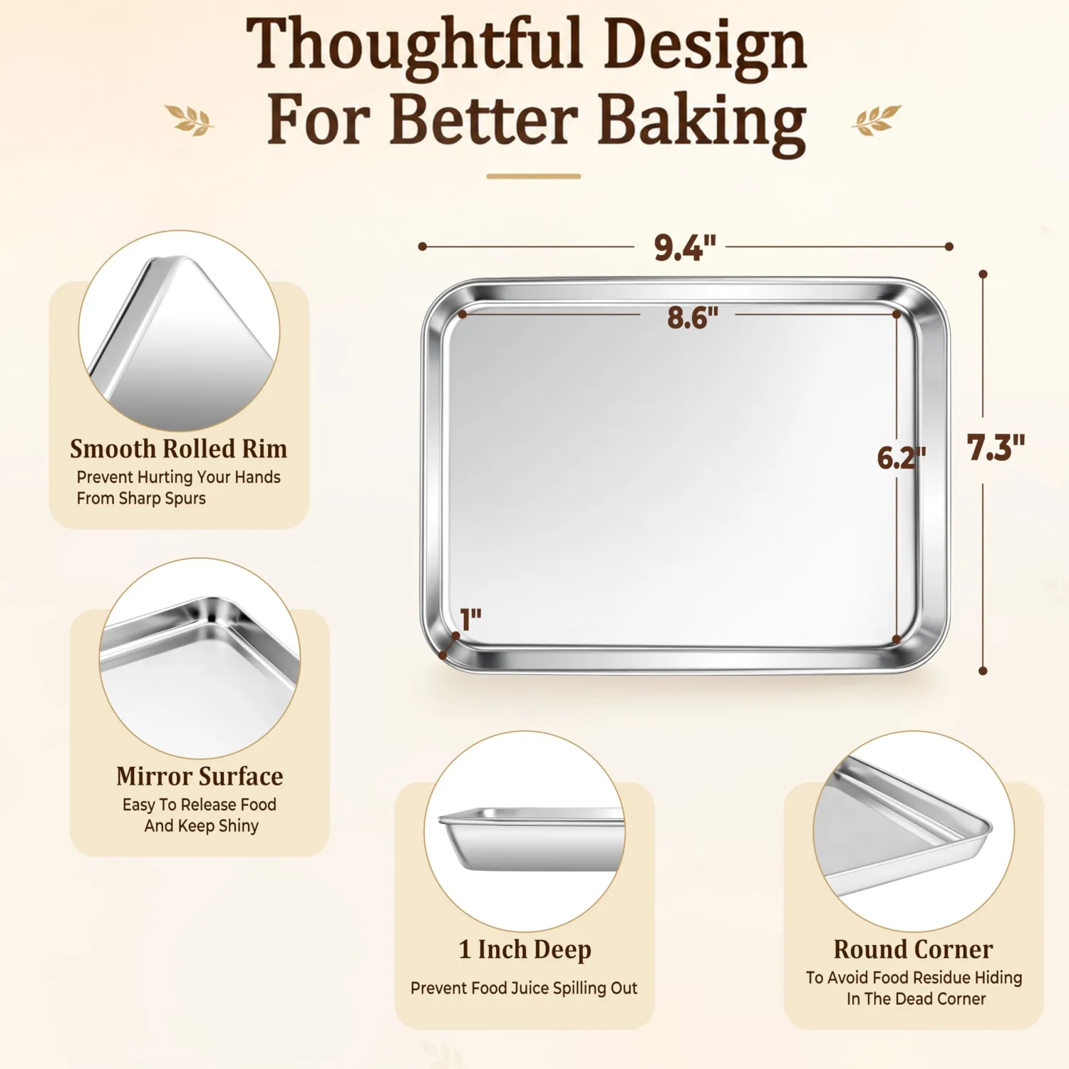 Stainless Steel Baking Sheet, 9.4" x 7.3" Toaster Oven Pan, 1-Pack