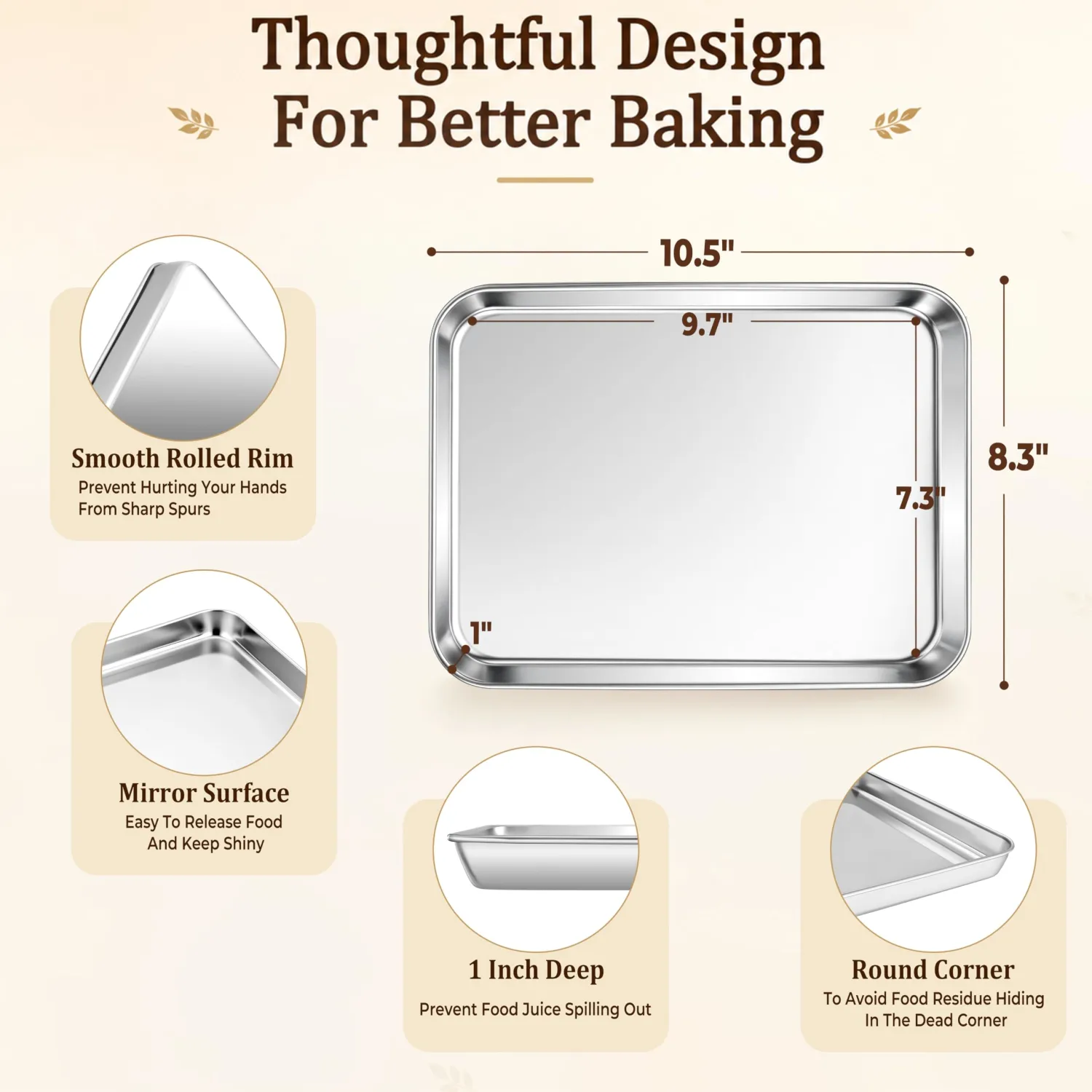 Stainless Steel Baking Sheet, 10.4" x 8" Cookie Sheet Pan, 1-Pack