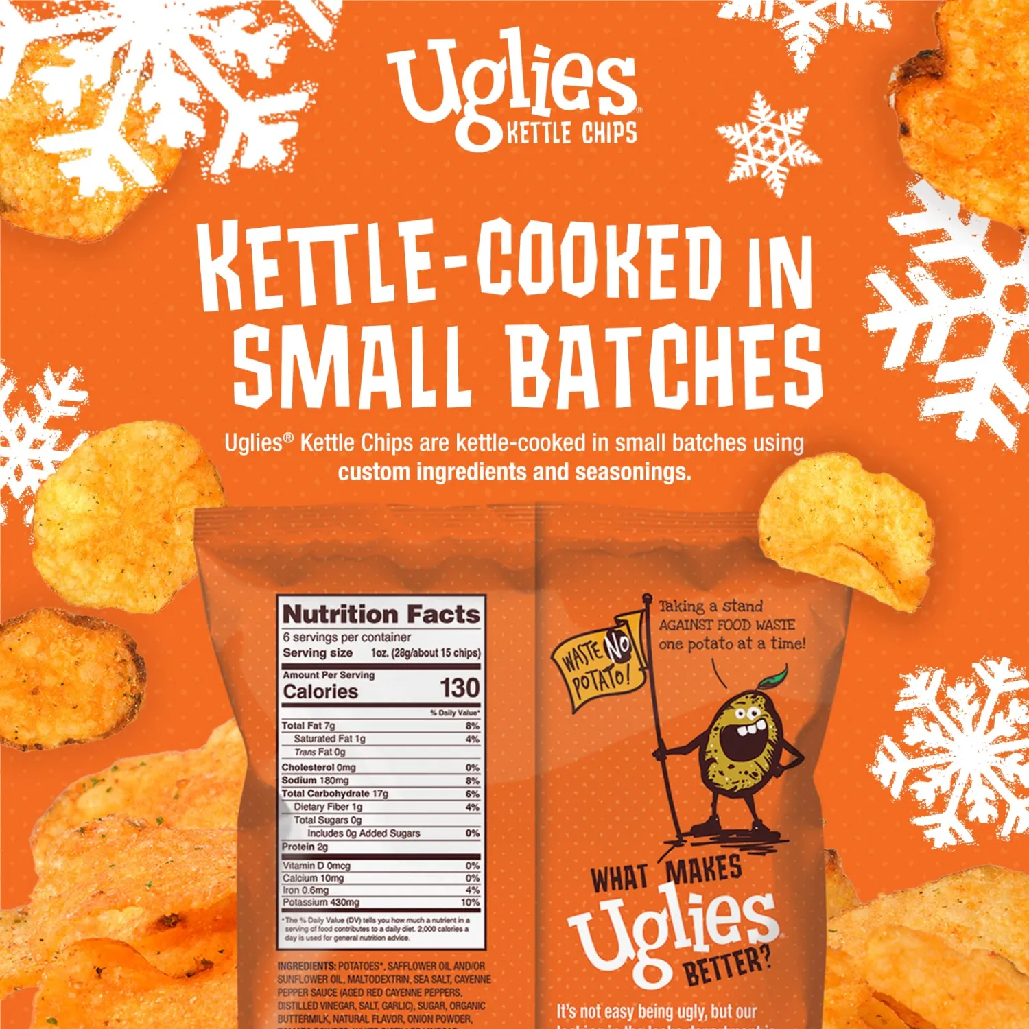 UGLIES Buffalo Ranch Kettle-Cooked Potato Chips, Gluten-Free Snacks, Kosher-Friendly Chips, Non-GMO Snacks for Kids or Office, Lunch Snacks, Individual Snack Packs, 6 Oz. Bags, Pack of 12