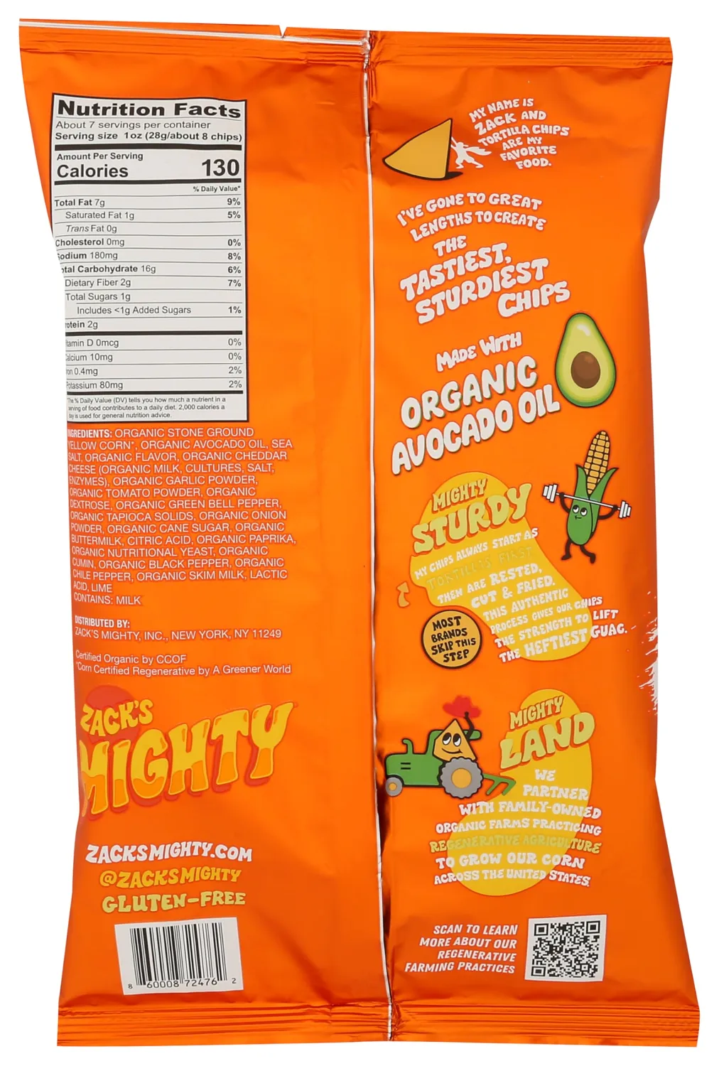 Zack's Mighty Organic Avocado Oil Nacho Tortilla Chips, 7.5 OZ