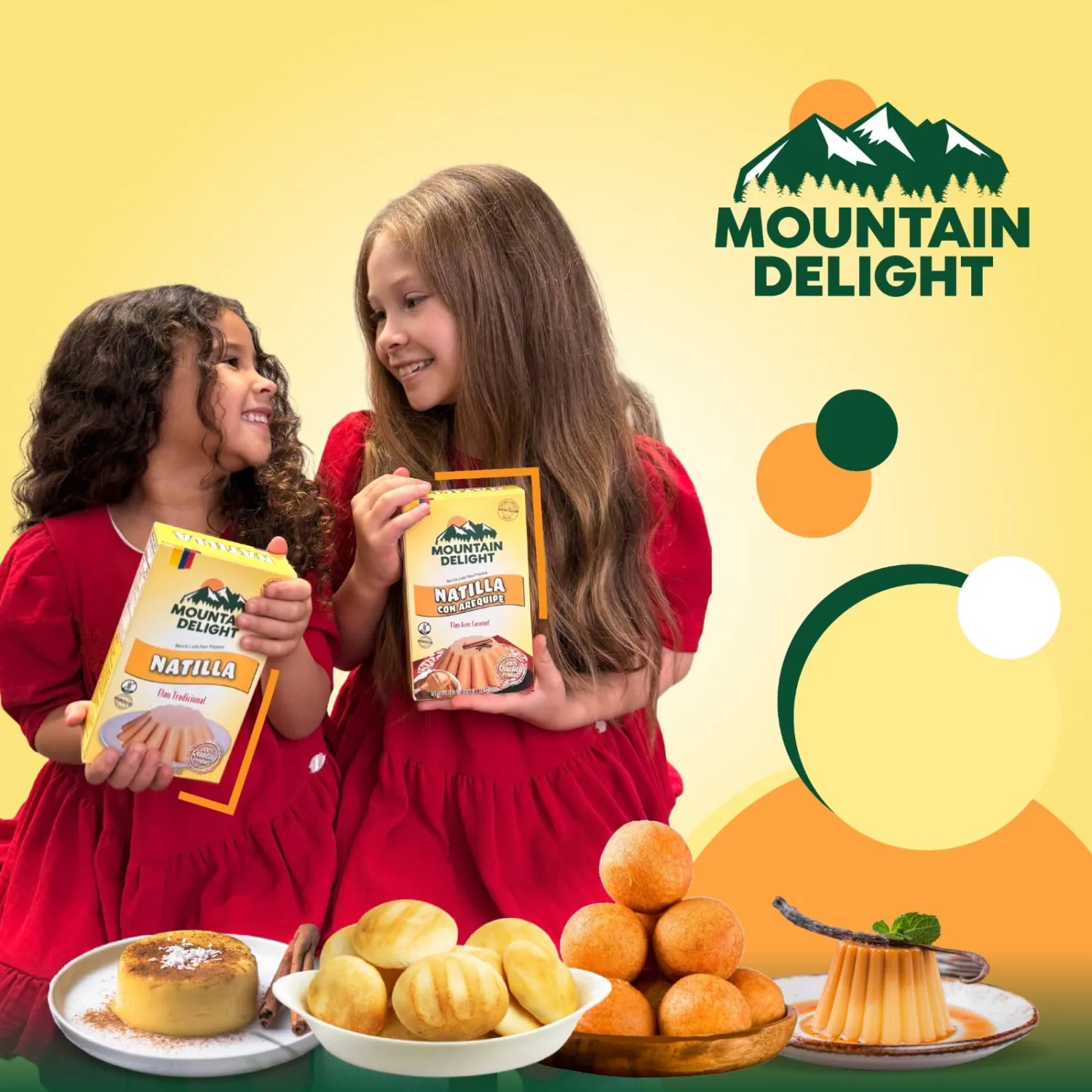 Mountain Delight – Colombian Baking Mix – Variety of Traditional Flavors – 12 oz (340g) Each (Natilla con Arequipe)