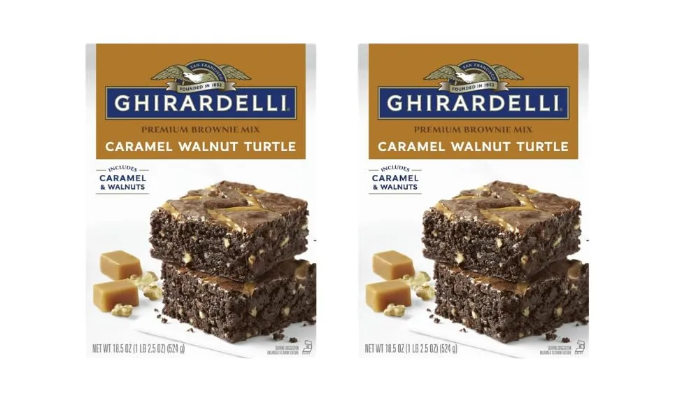 Ghirardelli Premium Brownie Mix for Homemade Chocolate Brownies, Baking Mix with Caramel and Walnuts, Caramel Walnut Turtle, 18.5 Ounce (Pack of 2)
