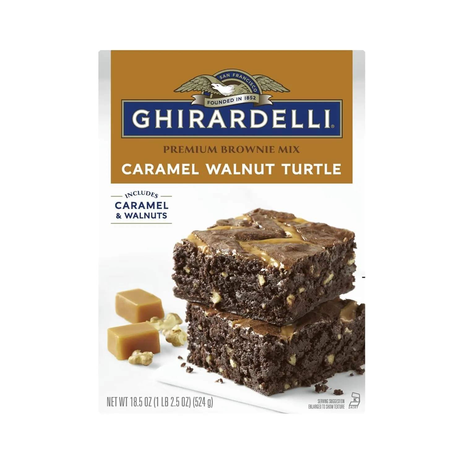 Ghirardelli Premium Brownie Mix for Homemade Chocolate Brownies, Baking Mix with Caramel and Walnuts, Caramel Walnut Turtle, 18.5 Ounce (Pack of 2)