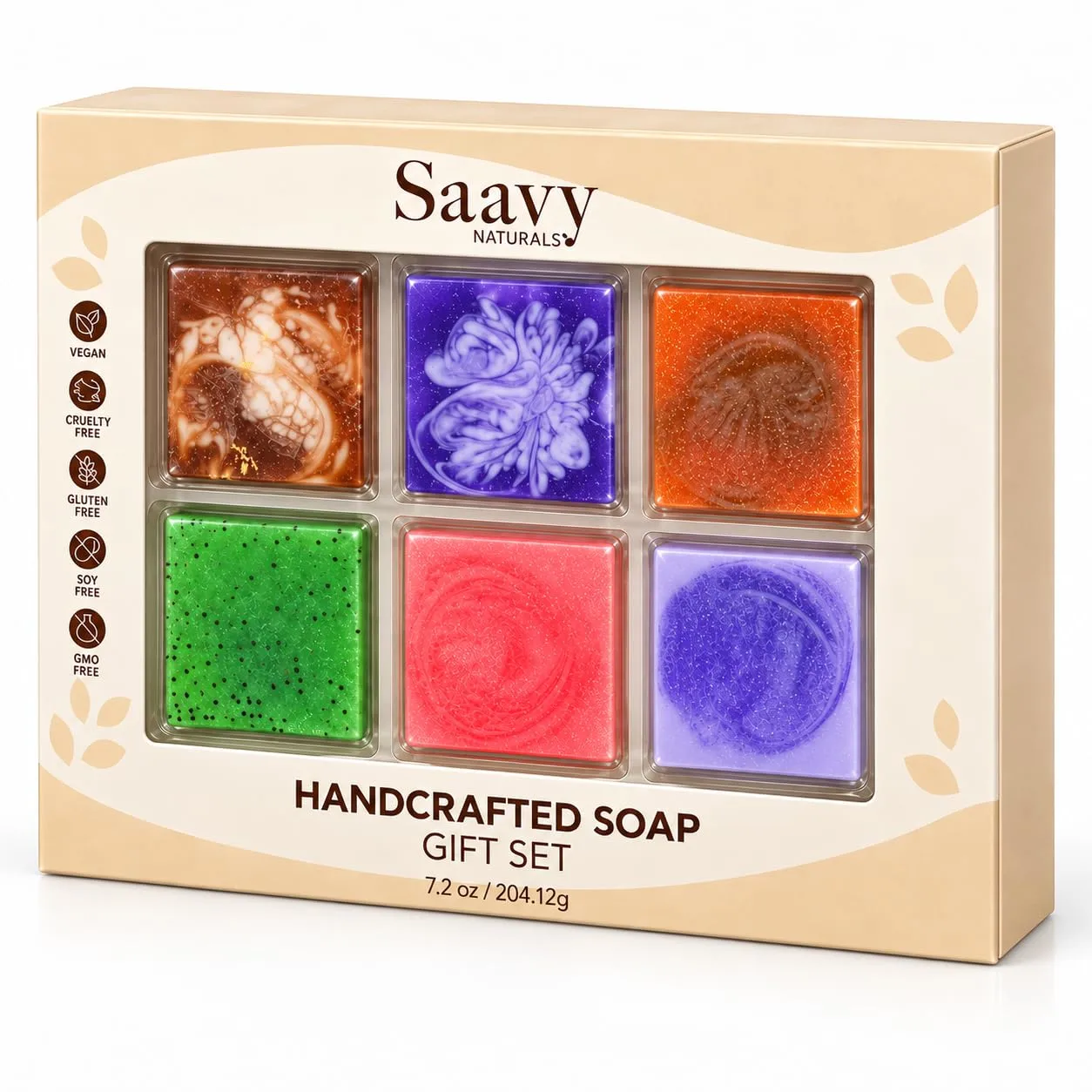 Saavy Naturals Hydrating & Purifying Mini Soap – Plant-Based, Nourishing & Moisturizing Bar Soap Gift Set for Men & Women – Mini Square Shaped Artisan Bar Soaps, 6 pack