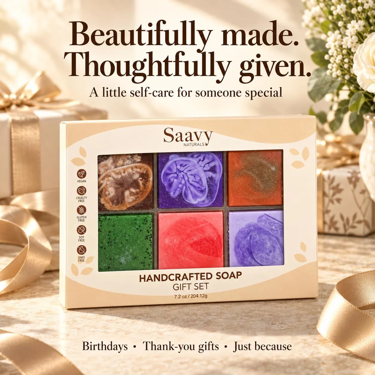 Saavy Naturals Hydrating & Purifying Mini Soap – Plant-Based, Nourishing & Moisturizing Bar Soap Gift Set for Men & Women – Mini Square Shaped Artisan Bar Soaps, 6 pack