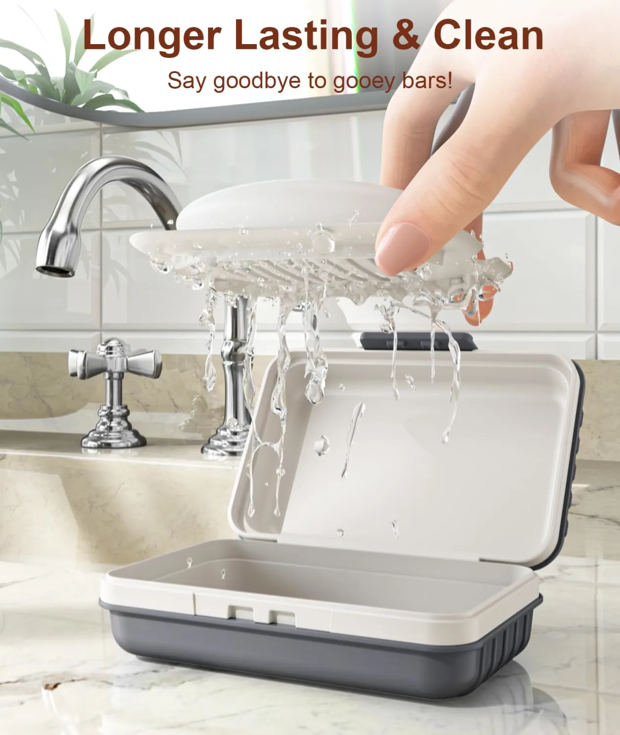 Quatish Leakproof Bar Soap Holder Dish with Lid for Shower, Portable Travel Soap Case Box for Gym, Camping, Hiking, Outdoor Use, Travel Size Toiletries Essentials, Keeps Soap Dry, Grey