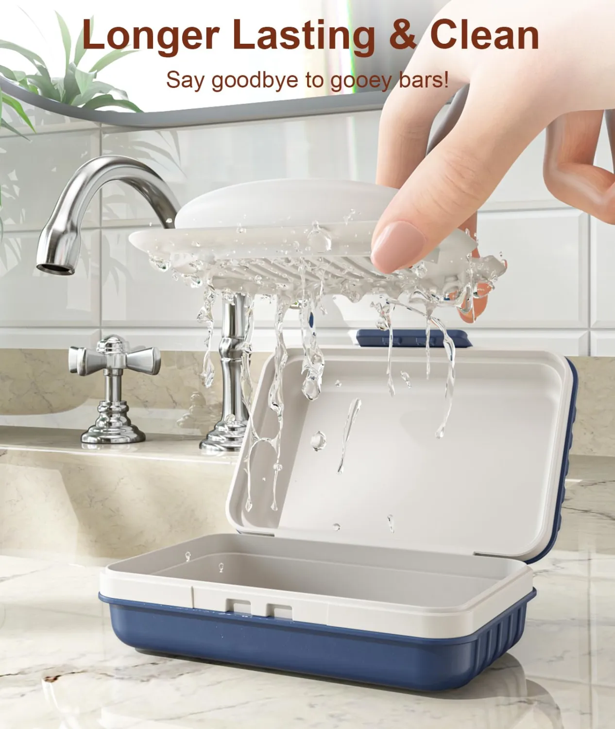 Quatish Leakproof Bar Soap Holder Dish with Lid for Shower, Portable Travel Soap Case Box for Gym, Camping, Hiking, Outdoor Use, Travel Size Toiletries Essentials, Keeps Soap Dry, Navy