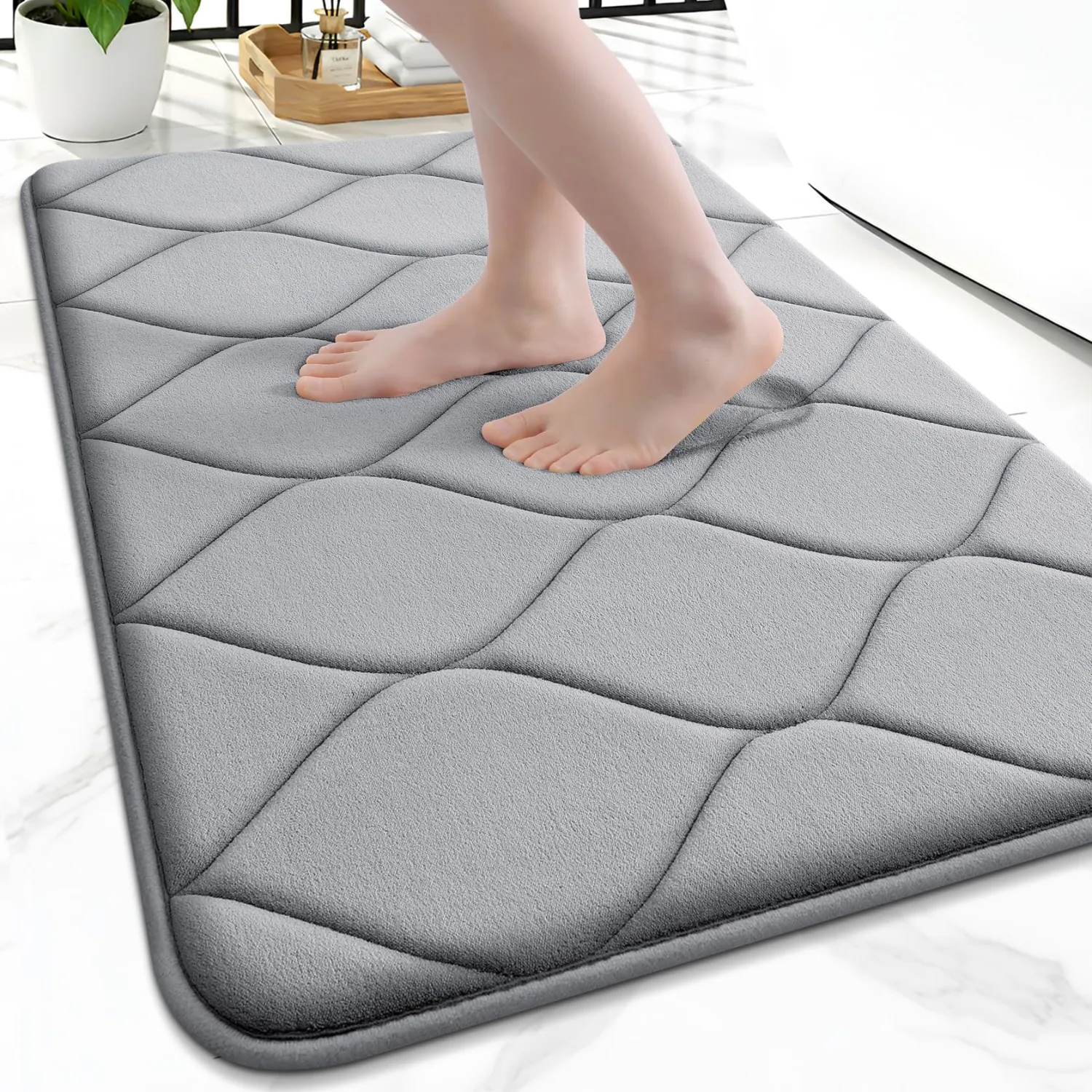 Smiry Memory Foam Bath Mat 24x16, Ultra Soft Absorbent Bathroom Rugs