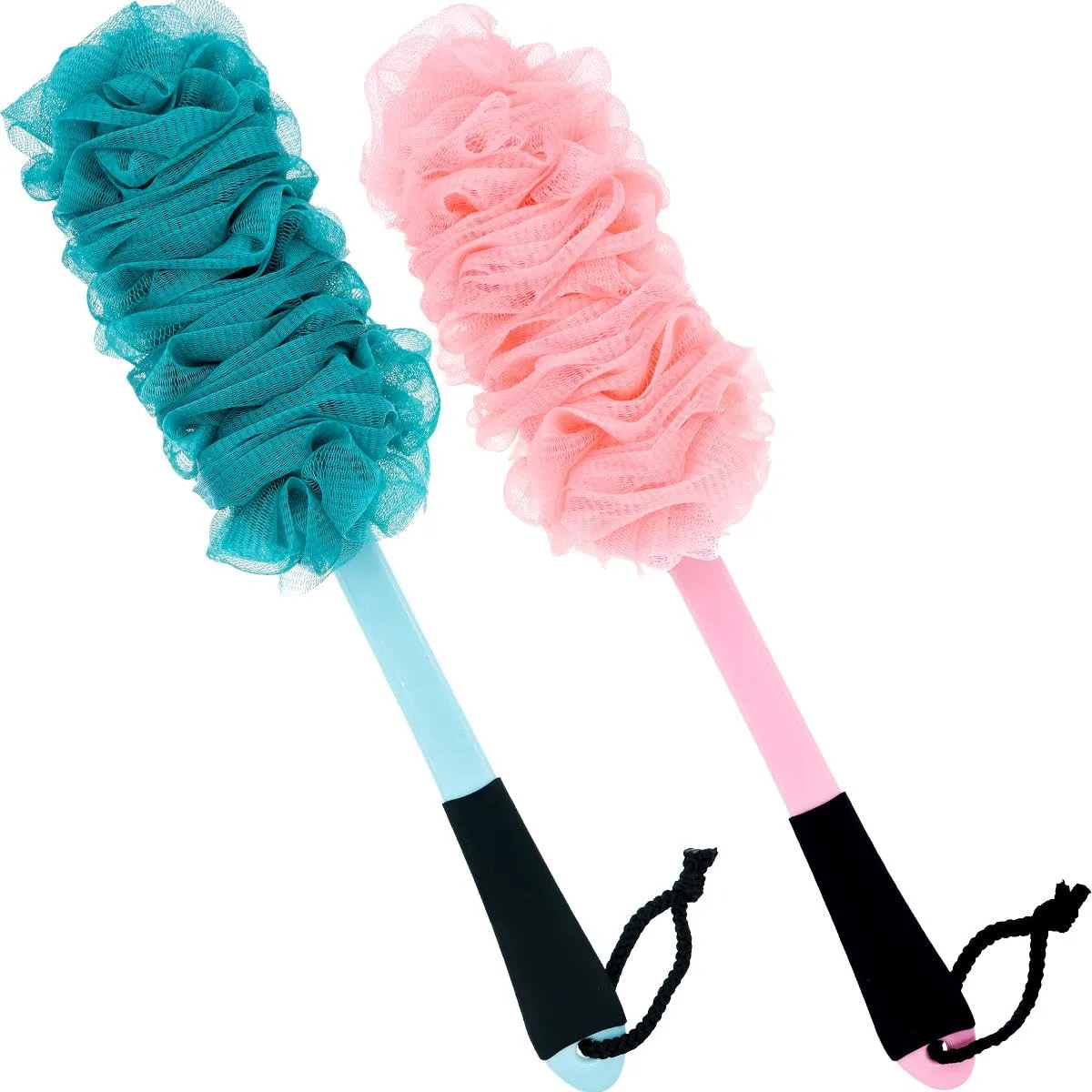 2 Pack Back Scrubber for Shower, Long Handle Scrub Brush, Exfoliating Loofah Sponge Body Brush for Back Use, Loofah On a Stick for Back Cleaning, Bathing Accessories Body Brushes (Blue and Pink)