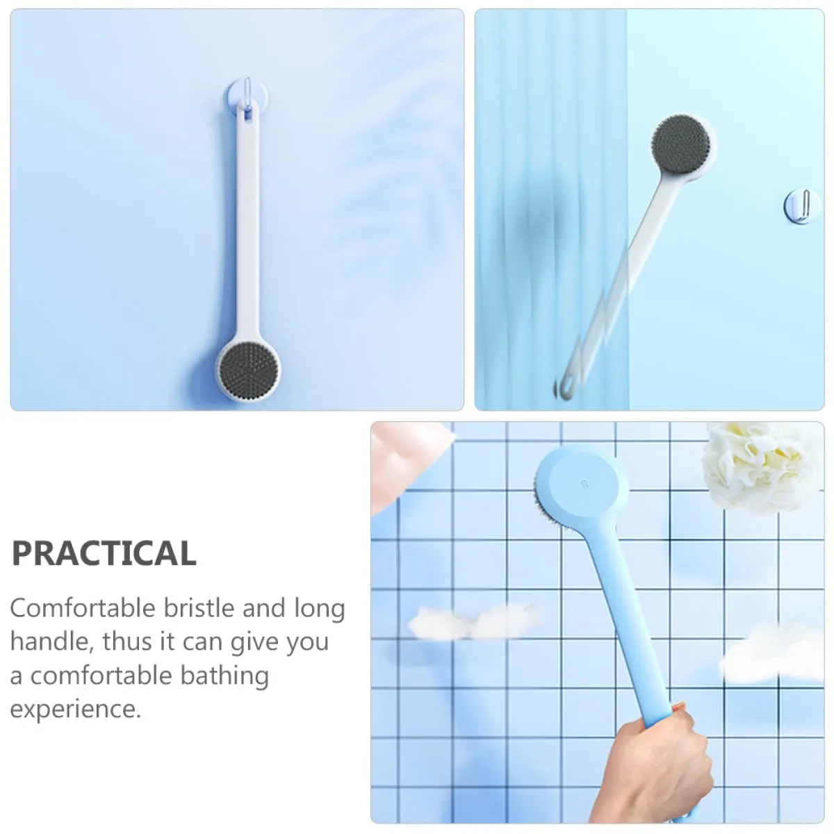 2pcs Long Handle Bath Body Brush with PP Nylon Bristles