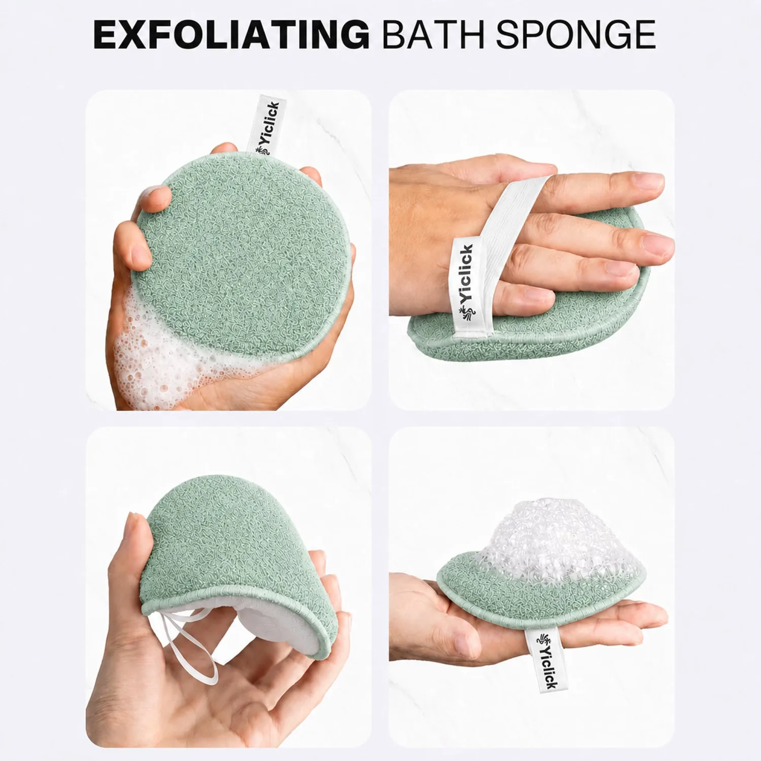 Exfoliating Body Scrubber, 2 Pack Shower Loofah Sponge with Handle, Dual-Sided Body Scrub Pad for Bathing, Rich Lather Bath Sponge for Men and Women