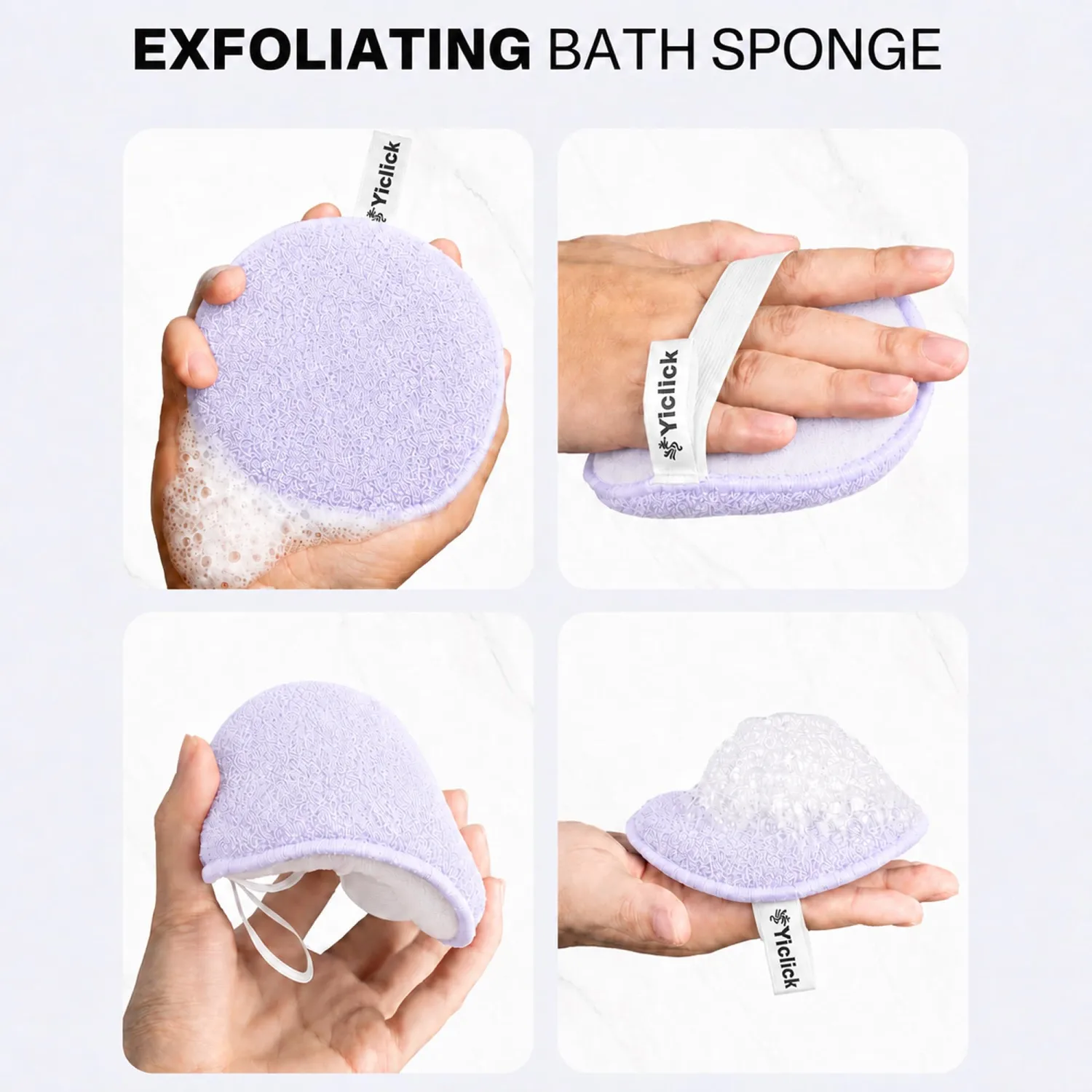 Exfoliating Body Scrubber, 2 Pack Shower Loofah Sponge with Handle, Dual-Sided Body Scrub Pad for Bathing, Rich Lather Bath Sponge for Men and Women