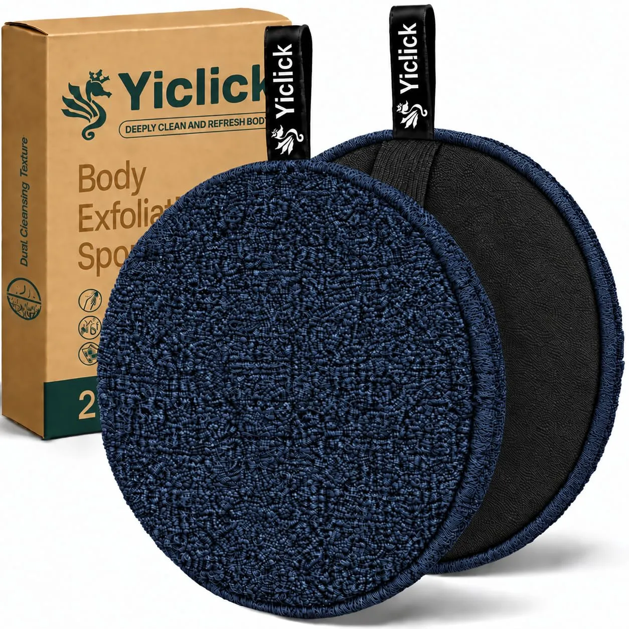 Exfoliating Body Scrubber, 2 Pack Shower Loofah Sponge with Handle, Dual-Sided Body Scrub Pad for Bathing, Rich Lather Bath Sponge for Men and Women