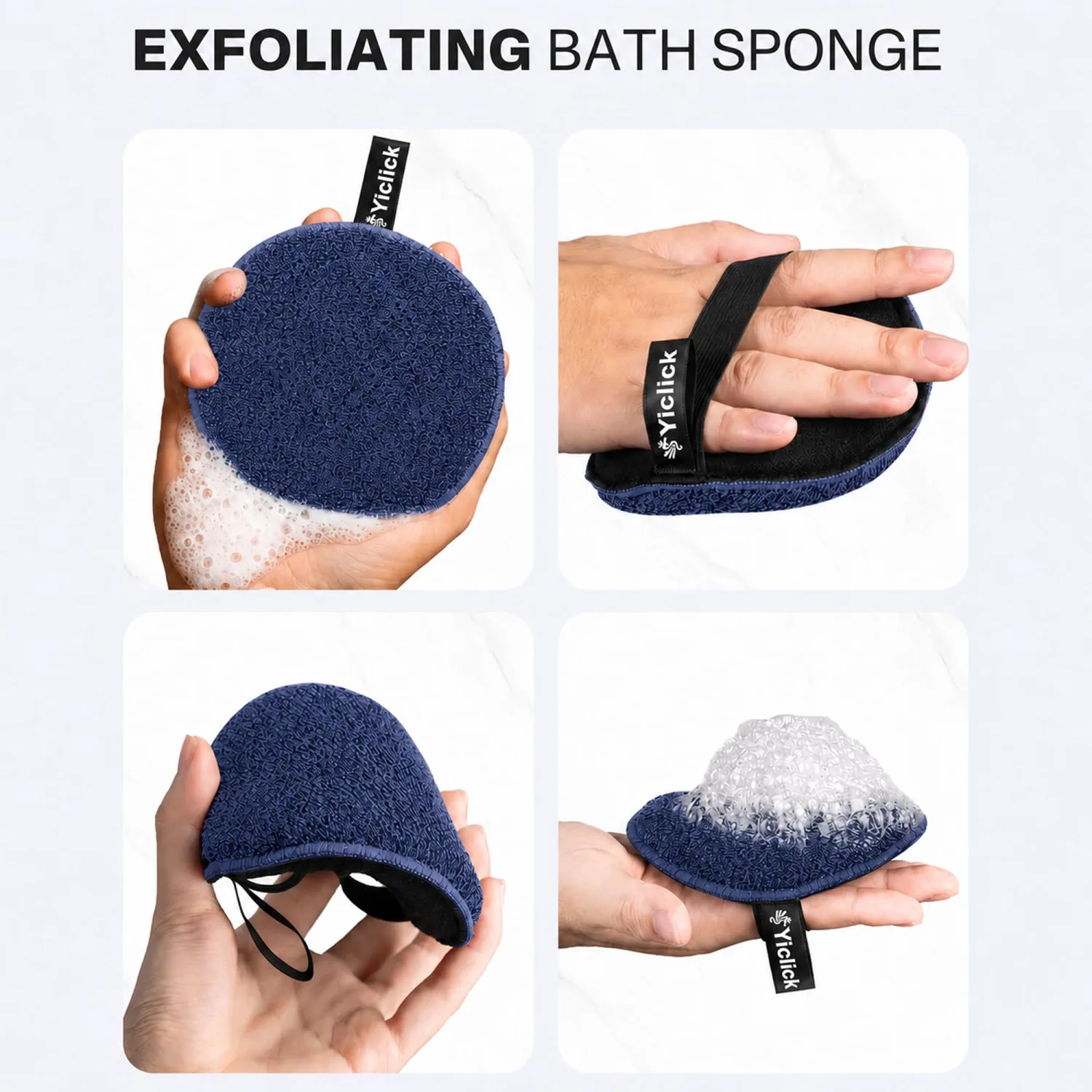 Exfoliating Body Scrubber, 2 Pack Shower Loofah Sponge with Handle, Dual-Sided Body Scrub Pad for Bathing, Rich Lather Bath Sponge for Men and Women