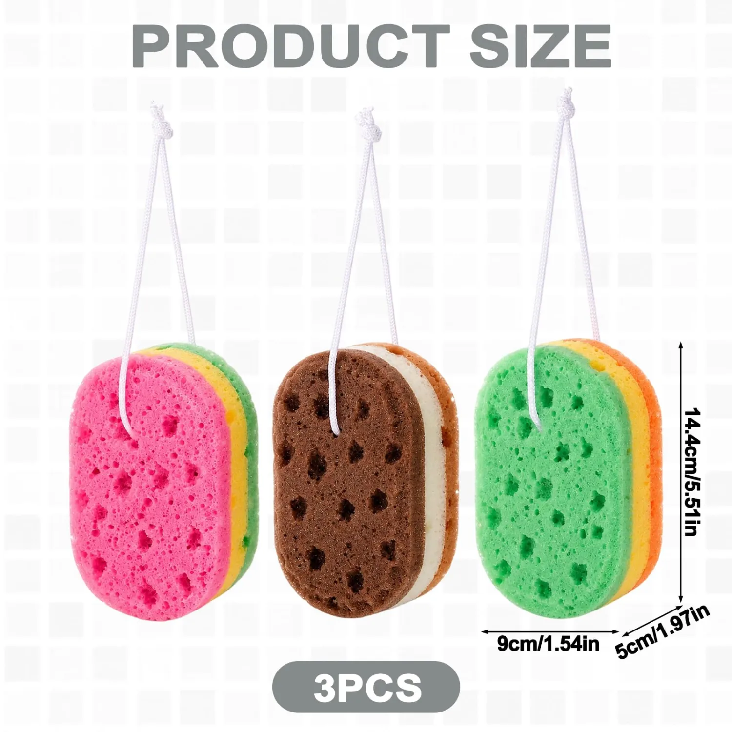 Xelsluthe 3PCS Exfoliating Bath Sponge Body Sponges Soft Bath Sponge