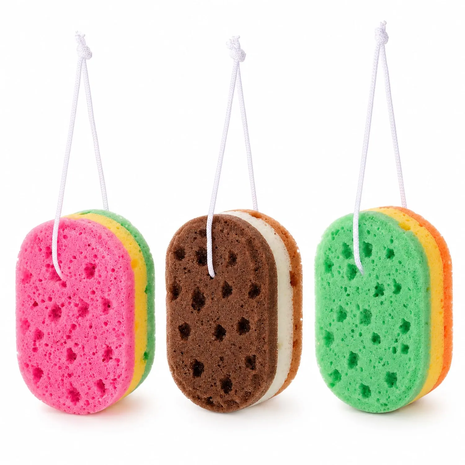 Xelsluthe 3PCS Exfoliating Bath Sponge Body Sponges Soft Bath Sponge