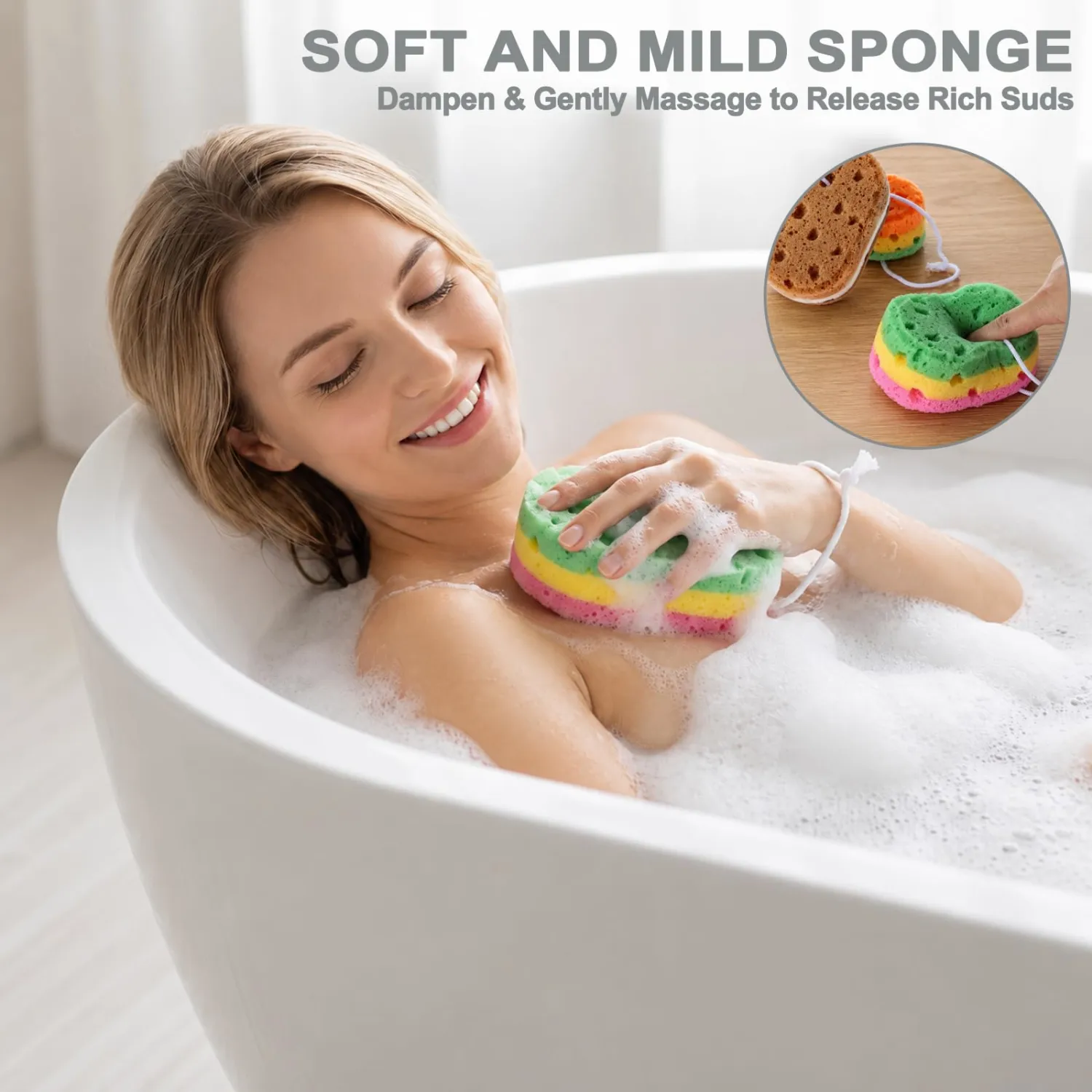 Xelsluthe 3PCS Exfoliating Bath Sponge Body Sponges Soft Bath Sponge