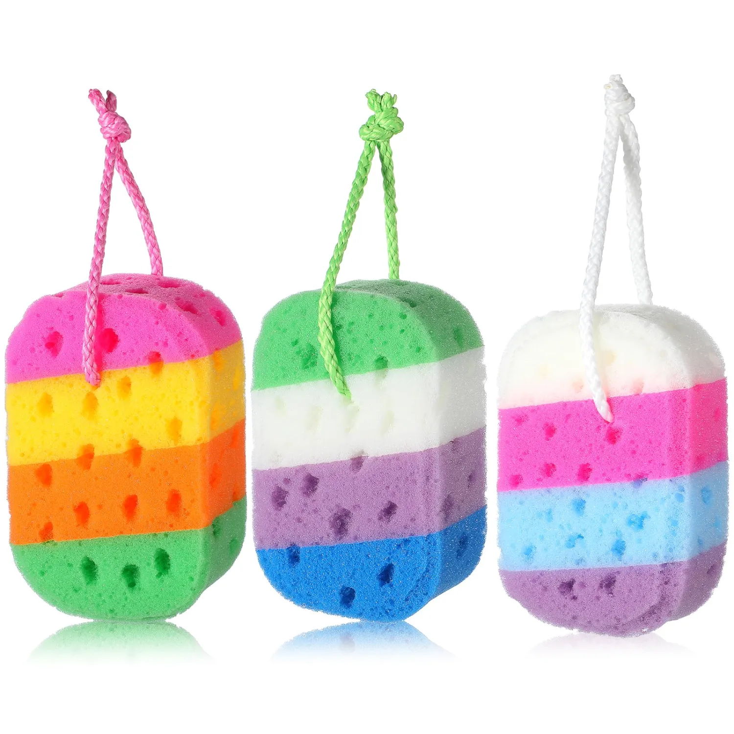 3PCS Bath Sponges for Shower Soft Body Loofah Sponges Exfoliating with Hanging Loop Loofah Sponge Bathing Pouf Foam Lufa Body Scrubber Remover Dead Skin for All Skin Types for Men Women