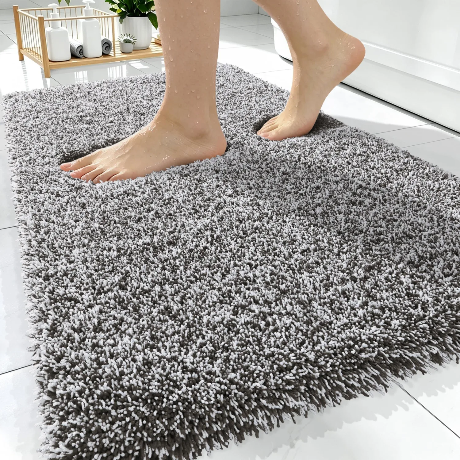 OLANLY Microfiber Bathroom Rugs 30x20, Quick Dry Mat, Dark Brown and White
