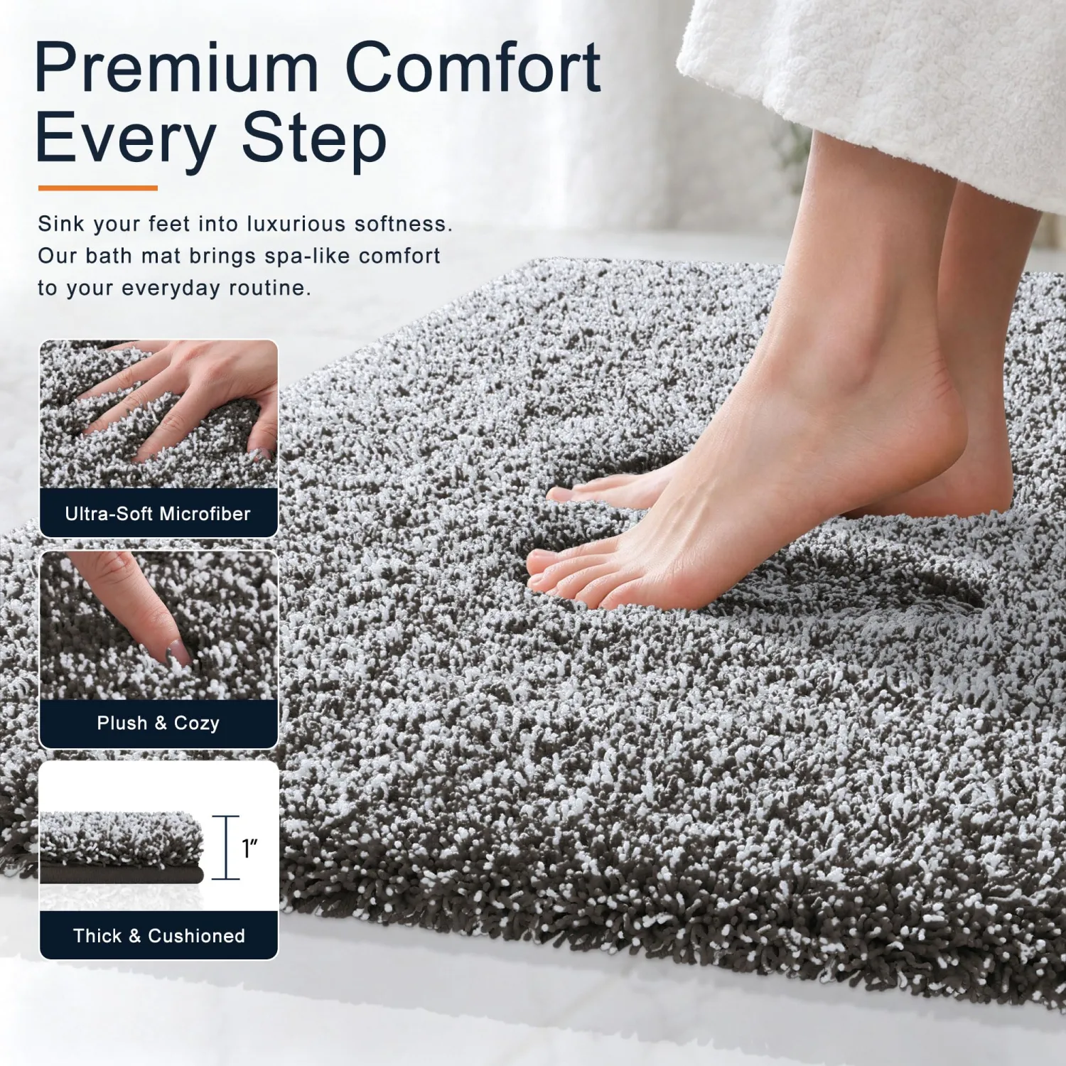 OLANLY Microfiber Bathroom Rugs 30x20, Quick Dry Mat, Dark Brown and White