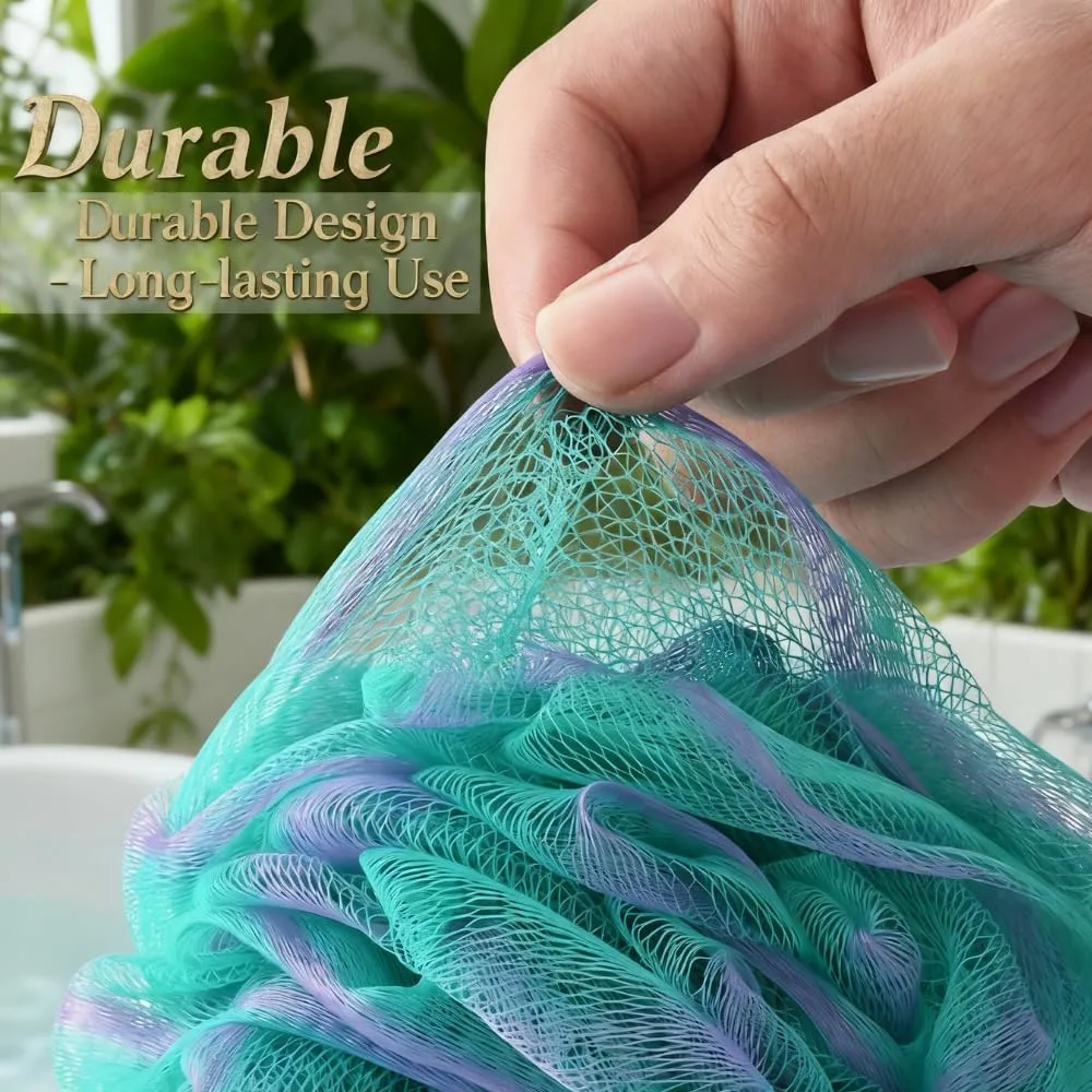 Urban Living Hub Bath Loofah 4 Pack, Exfoliating Shower Pouf for Women & Men, Soft Mesh Body Scrubber, Deep Cleansing, Rich Lather, Dead Skin Removal, Green Blue, 60g Each