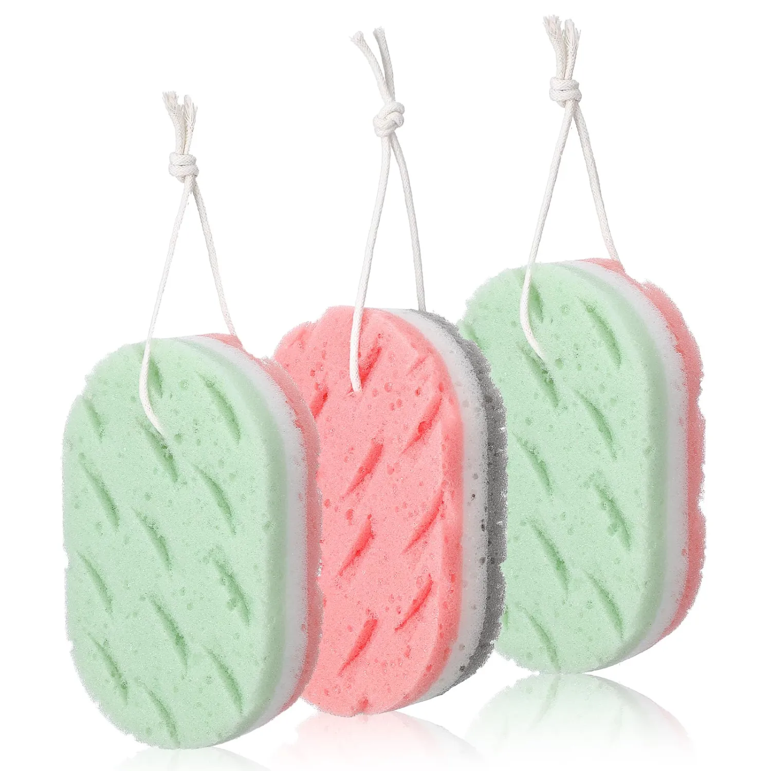 3-Piece 3-Layer Bath Sponges, Soft PU Foam Exfoliating Sponges