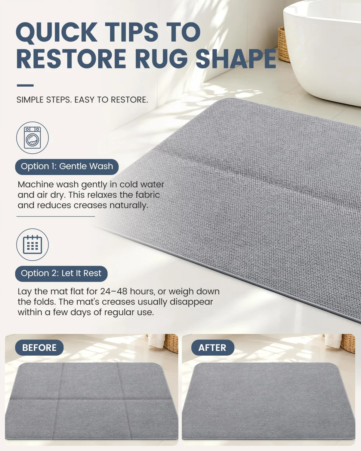 Smiry Ultra Thin Bath Mat 30X20, Non Slip Rubber Washable Bathroom Rugs