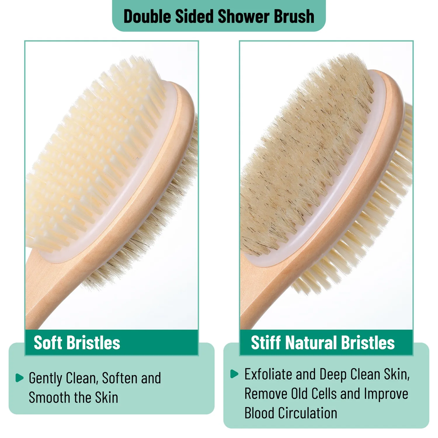 Slick Double Sided Shower Brush - Back Scrubber, Bath Brush Long Handle