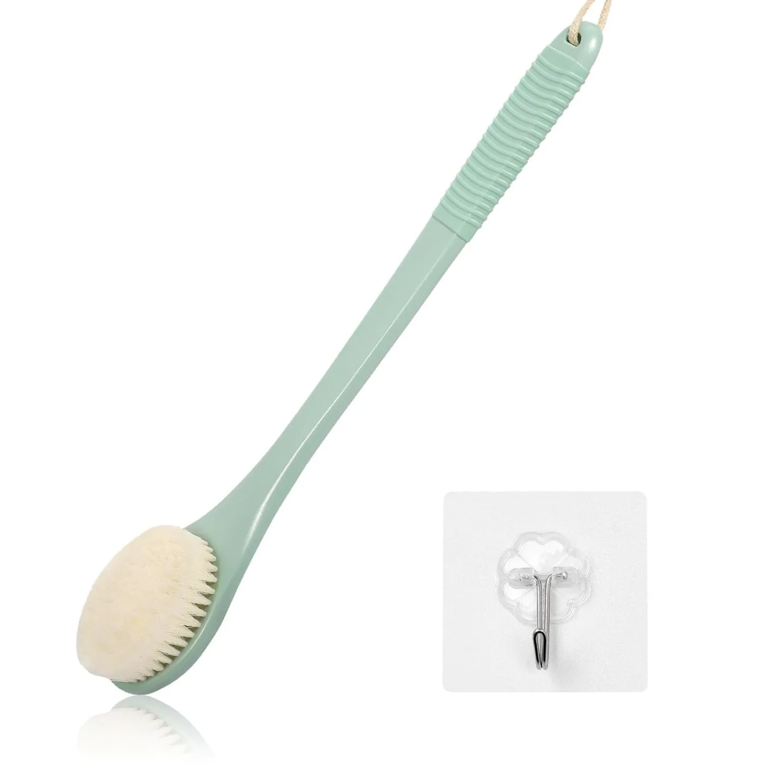 17-Inch Back Scrubber for Shower, Anti-Slip Exfoliating Body Brush for Bath, Gentle Back Brush for Shower for Men, and Women, Cleaning Skin for Smooth, Glowing Skin (Pea Green)