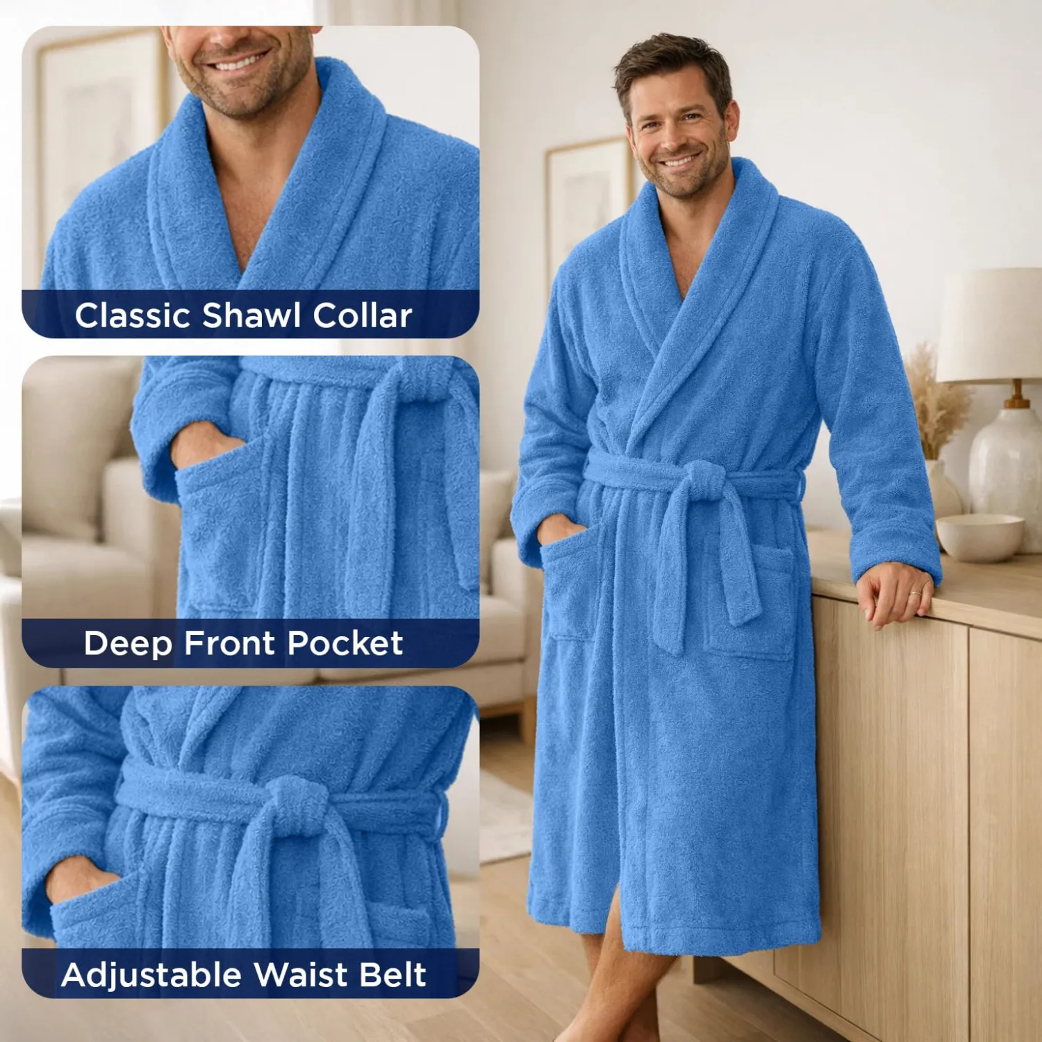 DAN RIVER Premium Cotton Terry Robes for Women and Men, Ultra Soft bathrobe with Adjustable Waist Belt and Pockets Pack of 1