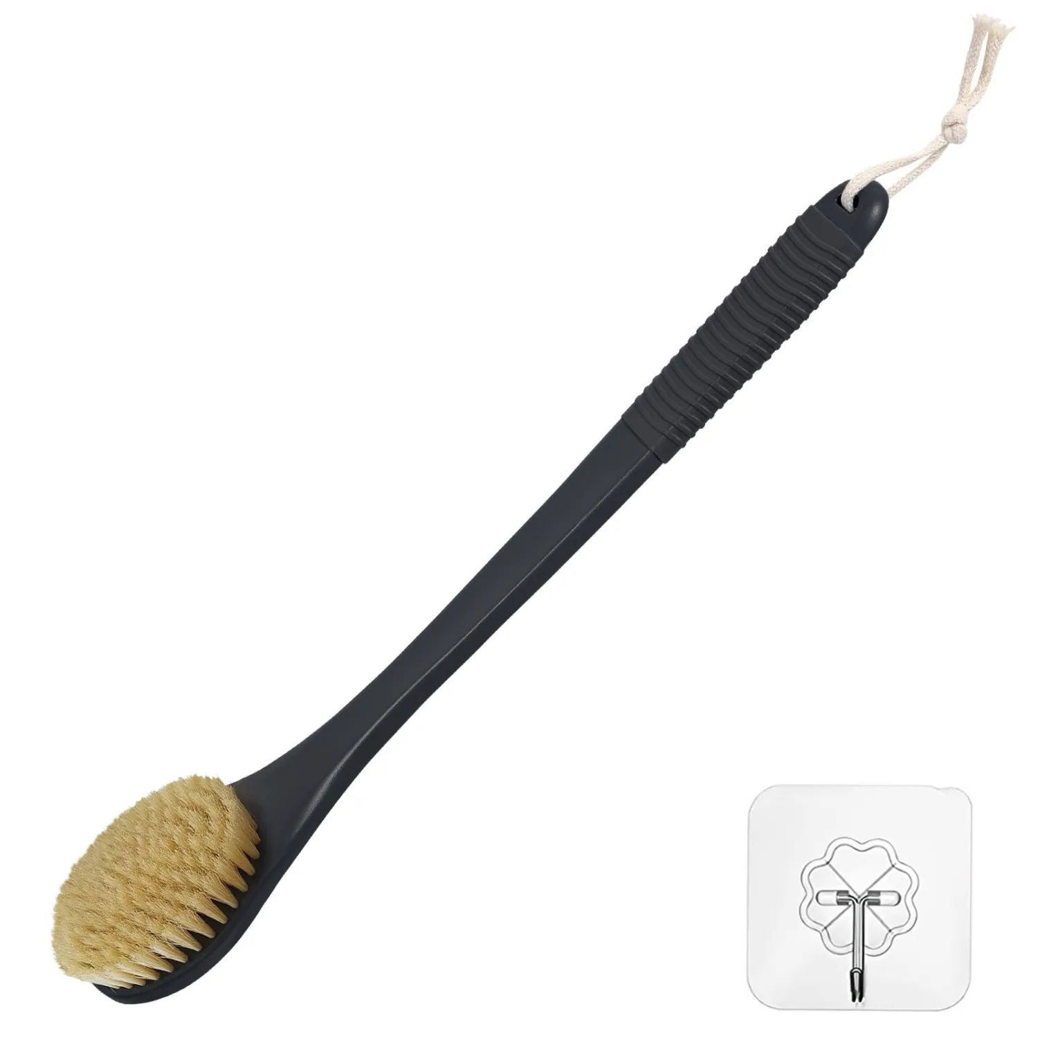 17-Inch Back Scrubber for Shower, Anti-Slip Exfoliating Body Brush for Bath, Gentle Back Brush for Shower for Men, and Women, Cleaning Skin for Smooth, Glowing Skin (Boar Bristles)