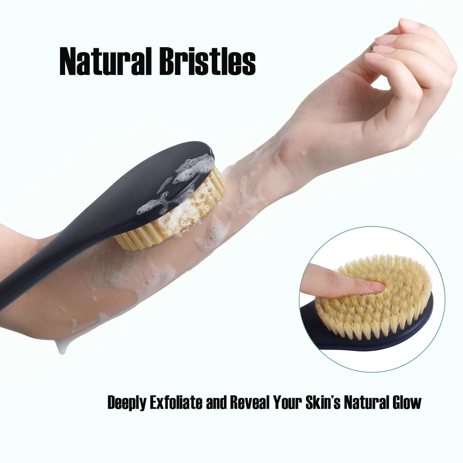 17-Inch Back Scrubber for Shower, Anti-Slip Exfoliating Body Brush for Bath, Gentle Back Brush for Shower for Men, and Women, Cleaning Skin for Smooth, Glowing Skin (Boar Bristles)