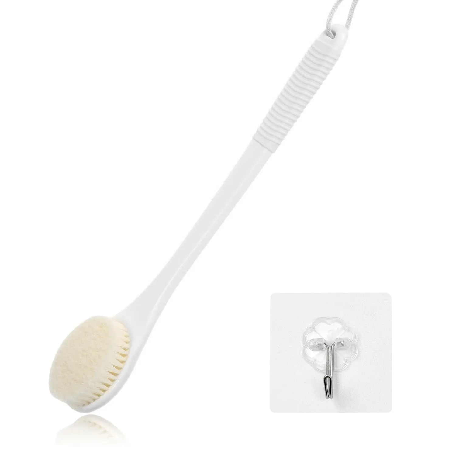 17-Inch Back Scrubber for Shower, Anti-Slip Exfoliating Body Brush for Bath, Gentle Back Brush for Shower for Men, and Women, Cleaning Skin for Smooth, Glowing Skin (White)