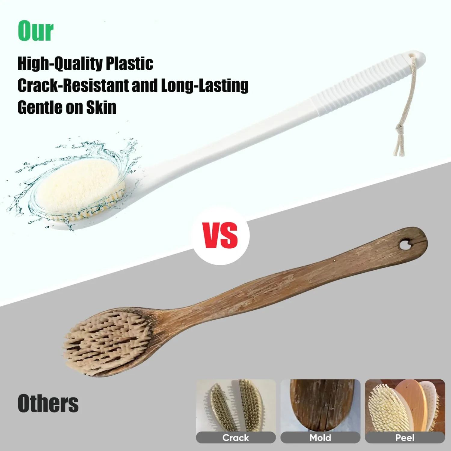 17-Inch Back Scrubber for Shower, Anti-Slip Exfoliating Body Brush for Bath, Gentle Back Brush for Shower for Men, and Women, Cleaning Skin for Smooth, Glowing Skin (White)