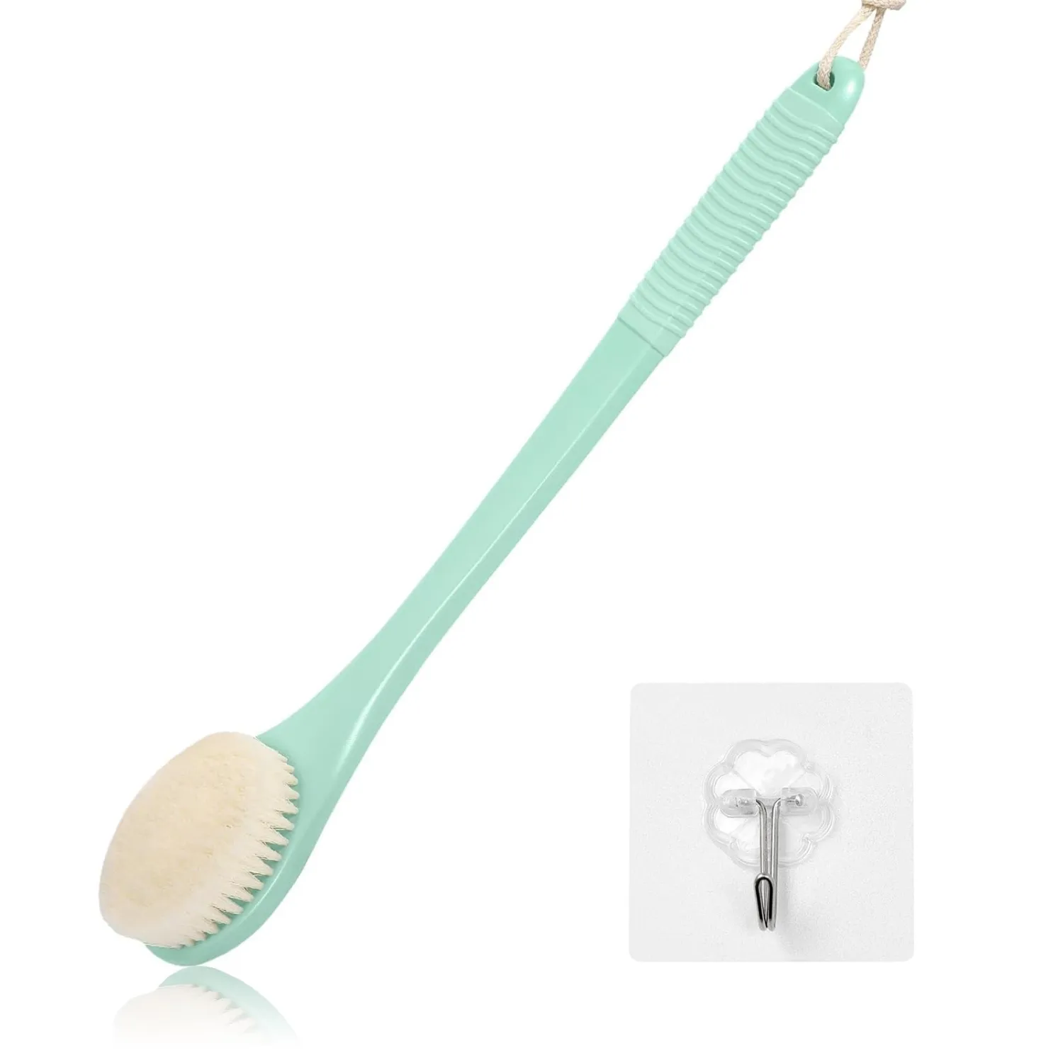 17-Inch Back Scrubber for Shower, Anti-Slip Exfoliating Body Brush for Bath, Gentle Back Brush for Shower for Men, and Women, Cleaning Skin for Smooth, Glowing Skin (Celadon Green)