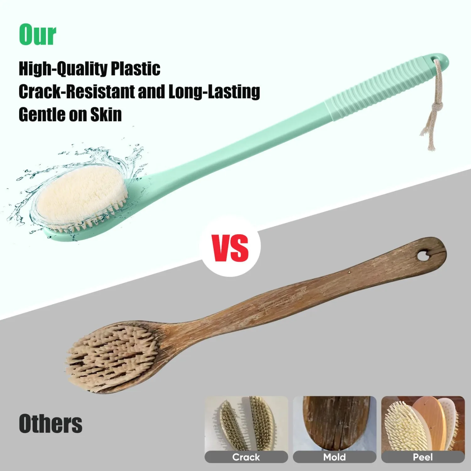 17-Inch Back Scrubber for Shower, Anti-Slip Exfoliating Body Brush for Bath, Gentle Back Brush for Shower for Men, and Women, Cleaning Skin for Smooth, Glowing Skin (Celadon Green)