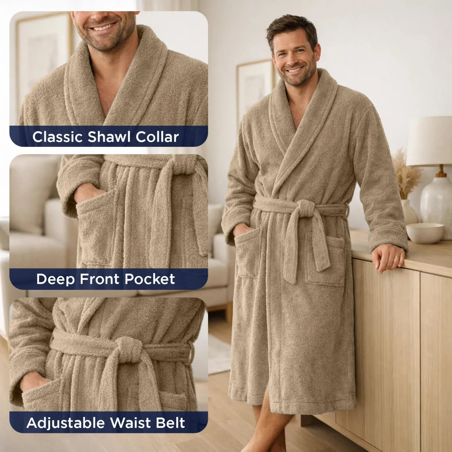 DAN RIVER Premium Cotton Terry Robes for Women and Men, Ultra Soft bathrobe with Adjustable Waist Belt and Pockets Pack of 1