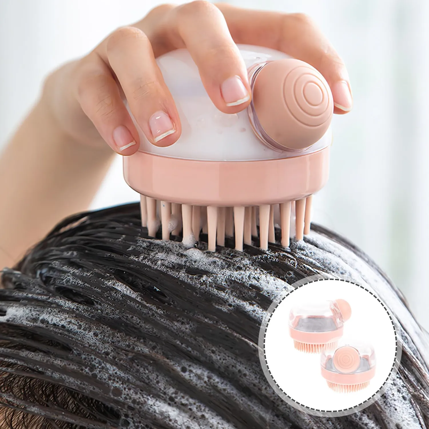 Multi-use Bath Brush Set for Scalp and Body, Pink PP TPR