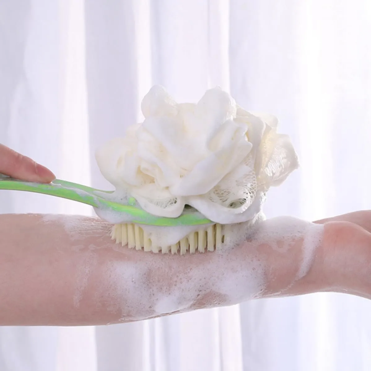 3pcs Double Sided Shower Brush with Long Handle, Bath Flower Set