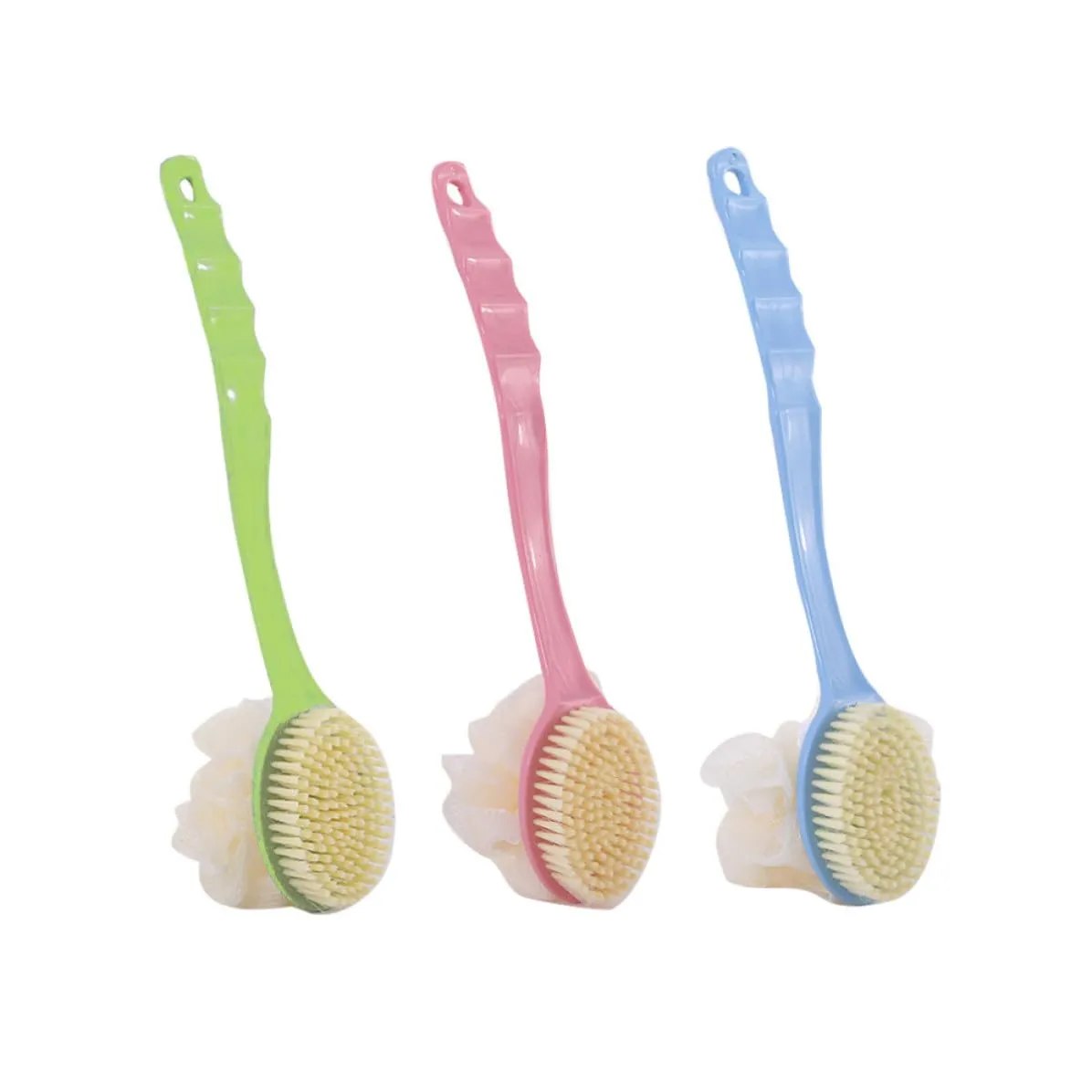 3pcs Double Sided Shower Brush with Long Handle, Bath Flower Set