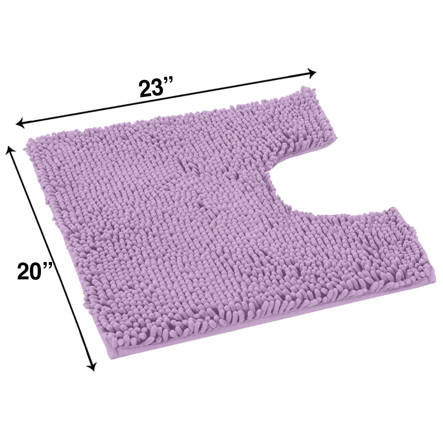 LuxUrux U-Shaped Toilet Bath Mat – Super Absorbent & Non-Slip Contoured Rug for Around Toilet, Soft Chenille, Machine Washable (20” x 23”, Lavender)