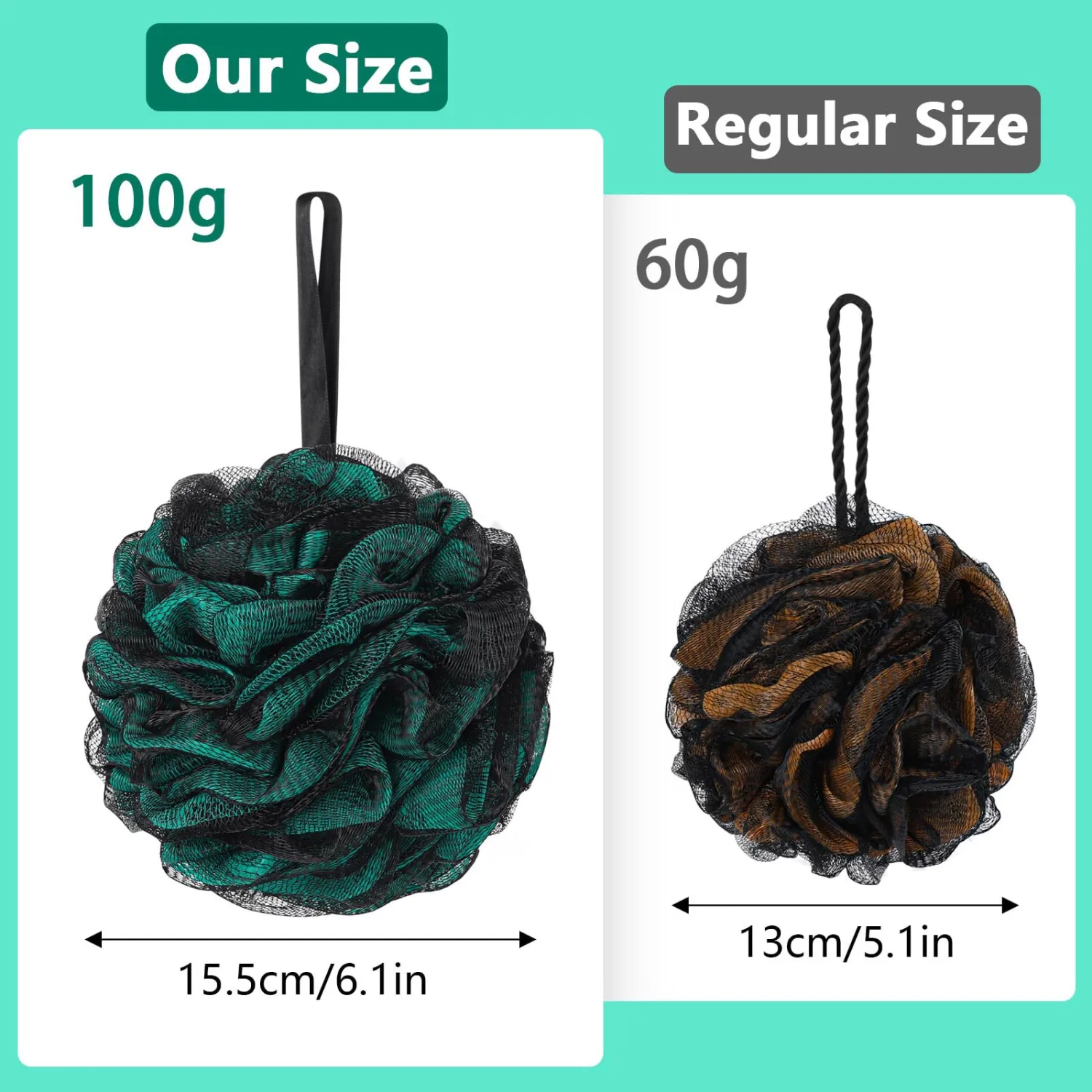 6 Pack Shower Loofah Bath Sponges, 100g/Pc XXL Large Exfoliating Body Scrubber Mesh Pouf Shower Scrunchies