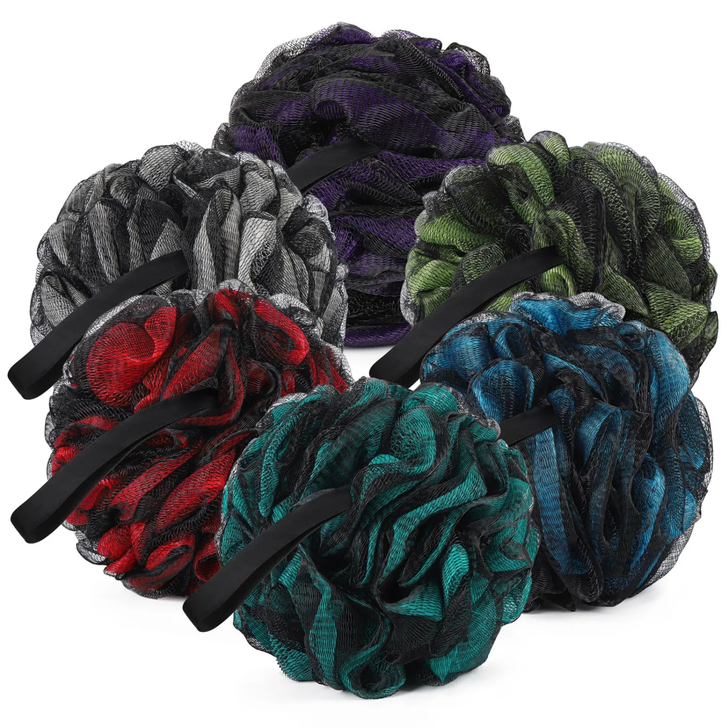6 Pack Shower Loofah Bath Sponges, 100g/Pc XXL Large Exfoliating Body Scrubber Mesh Pouf Shower Scrunchies