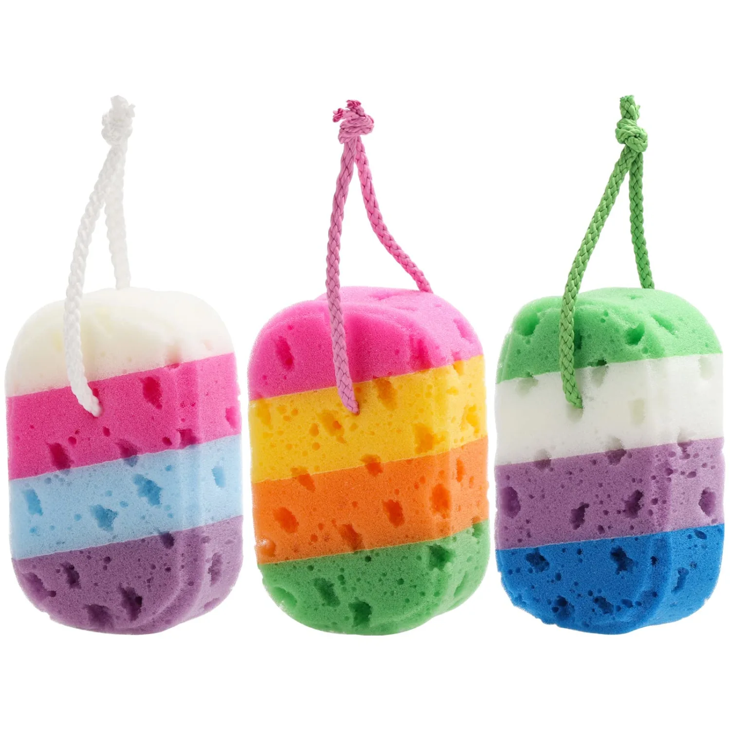 BTYMS 3 Pieces Exfoliating Bath Sponge Body Sponges Shower Loofah Soft Bathing Pouf Foam Lufa Body Scrubber