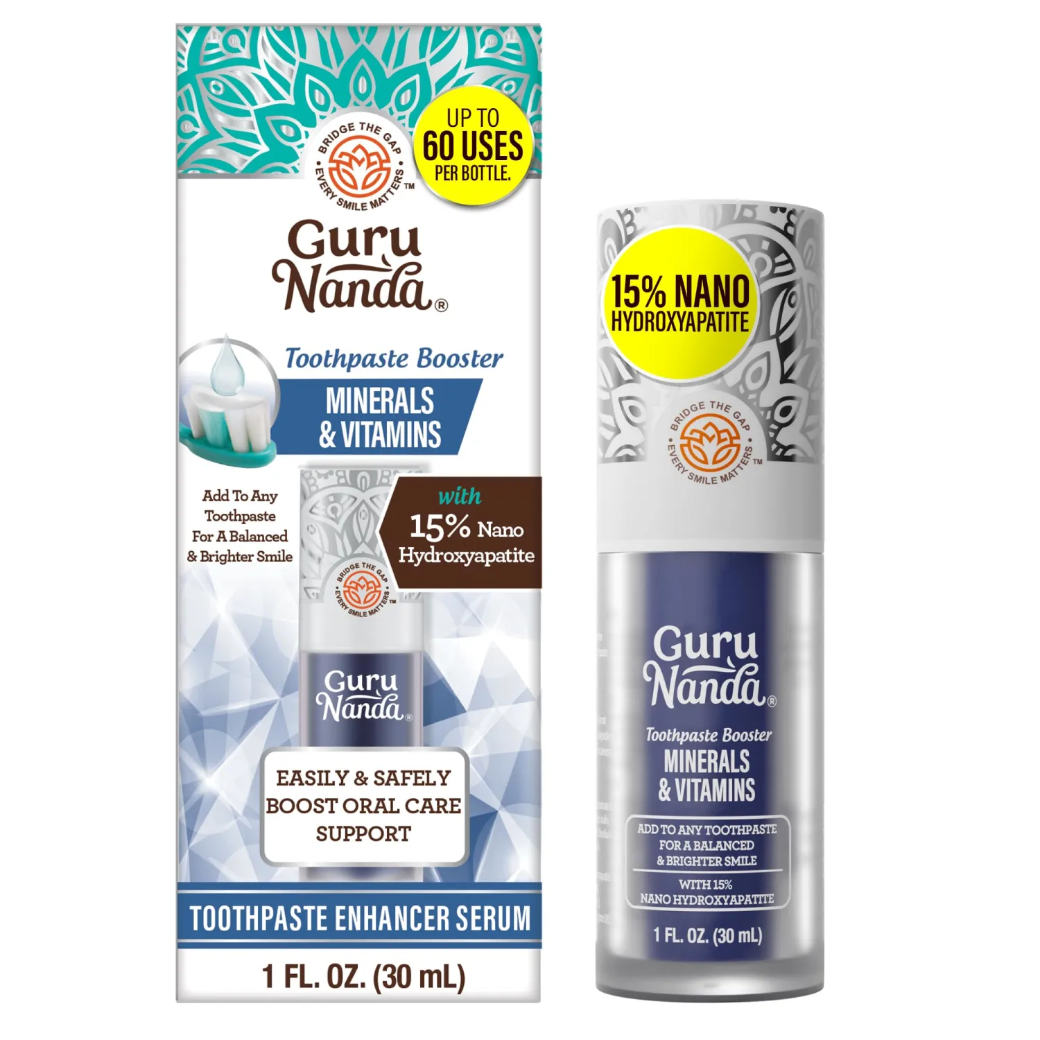 GuruNanda Toothpaste Booster Serum with 15% Nano Hydroxyapatite, 60 Uses